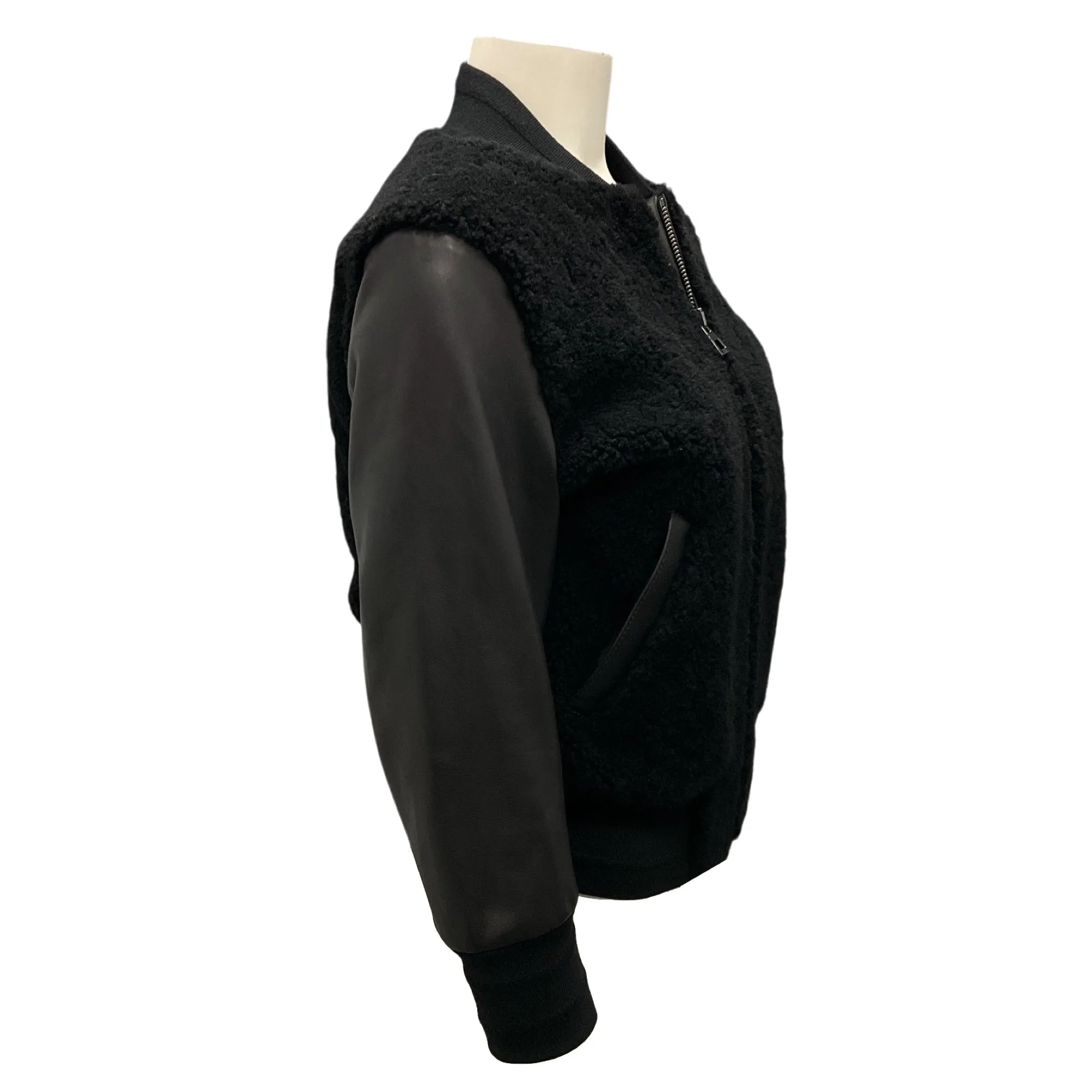 Christian Dior Black Shearling and Lambskin Leather Bomber Jacket