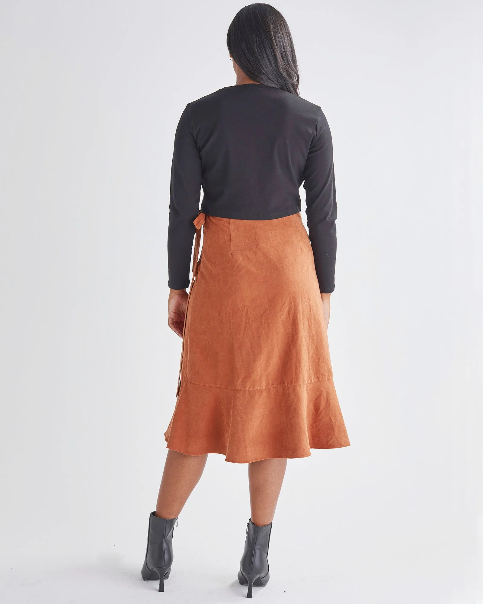 Christie Maternity Wrap Midi Skirt in Vegan Suede