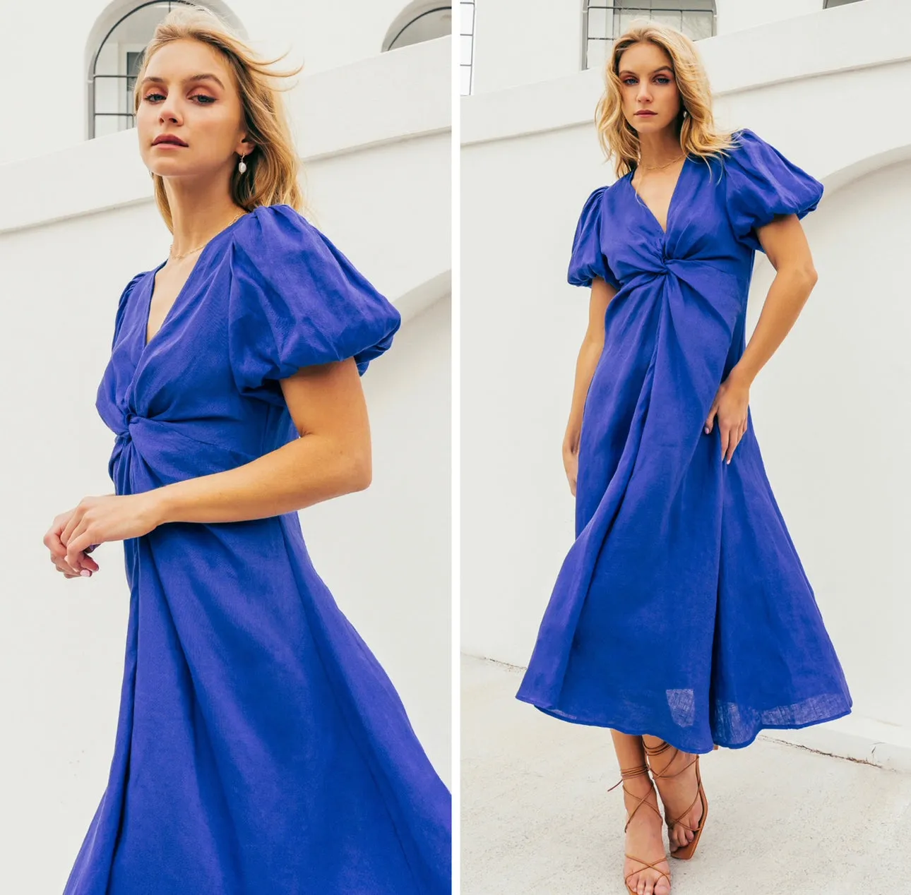 Chrystal Twist Blue Linen Dress