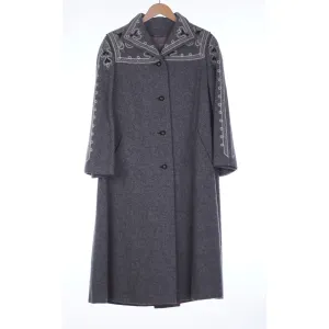 Cojana Wool Grey Embroidered Long Sleeved Coat UK Size 16.