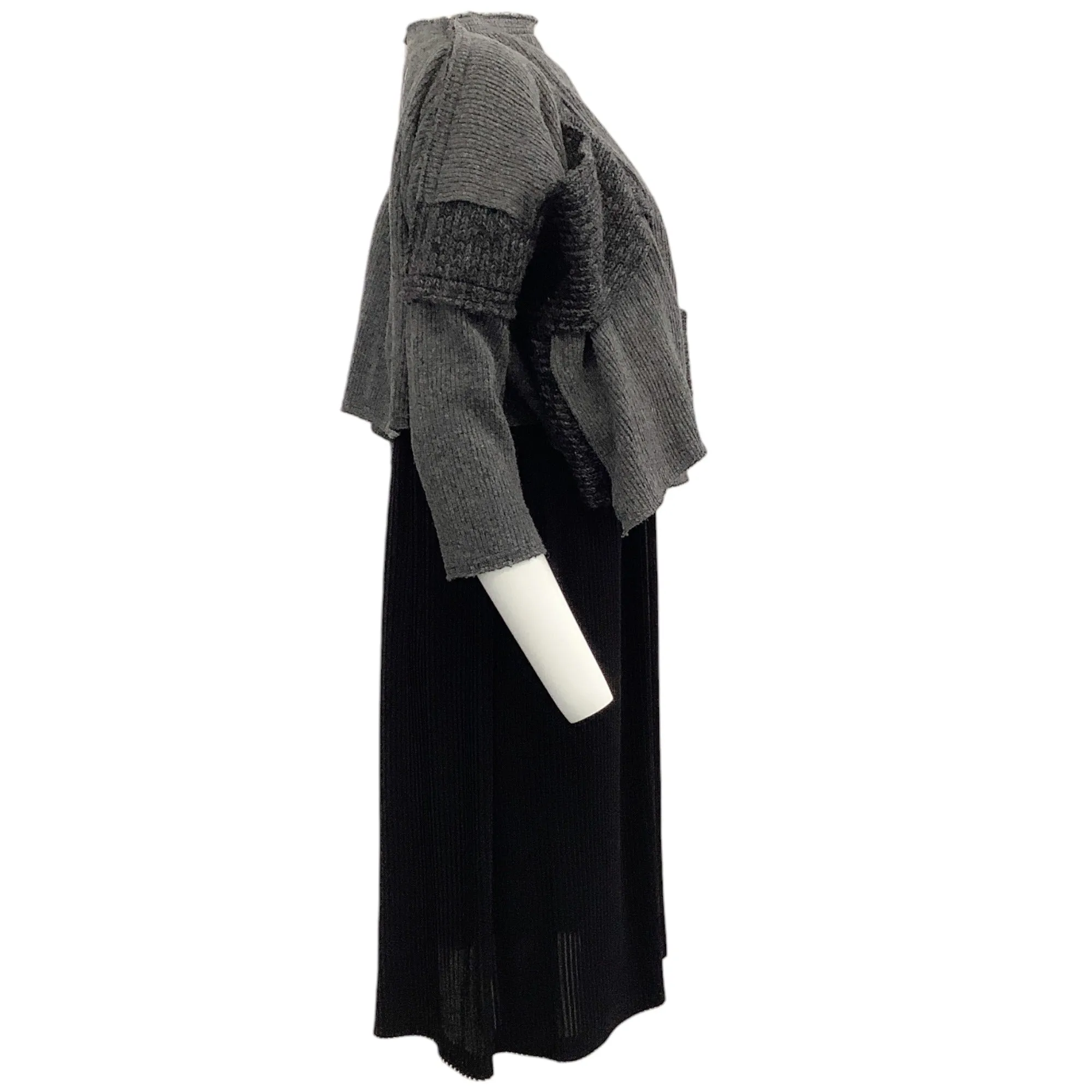 Comme des Garcons Grey Wool Knit and Black Pleated Dress