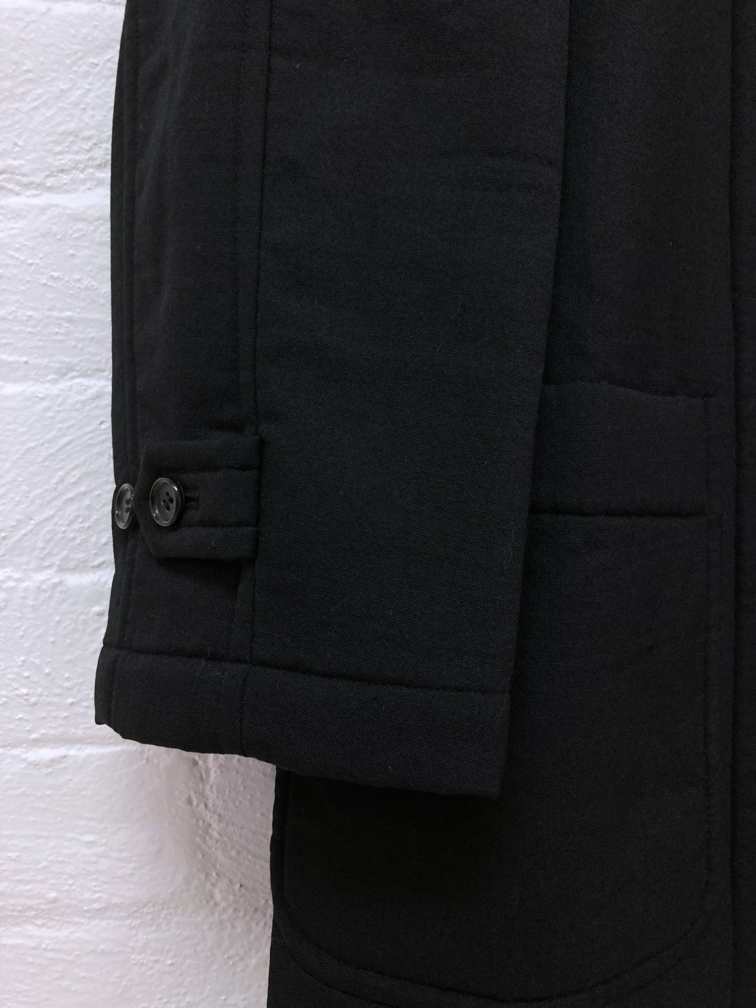 Comme des Garcons Homme AW1996 black bonded wool puffy covered placket coat - M