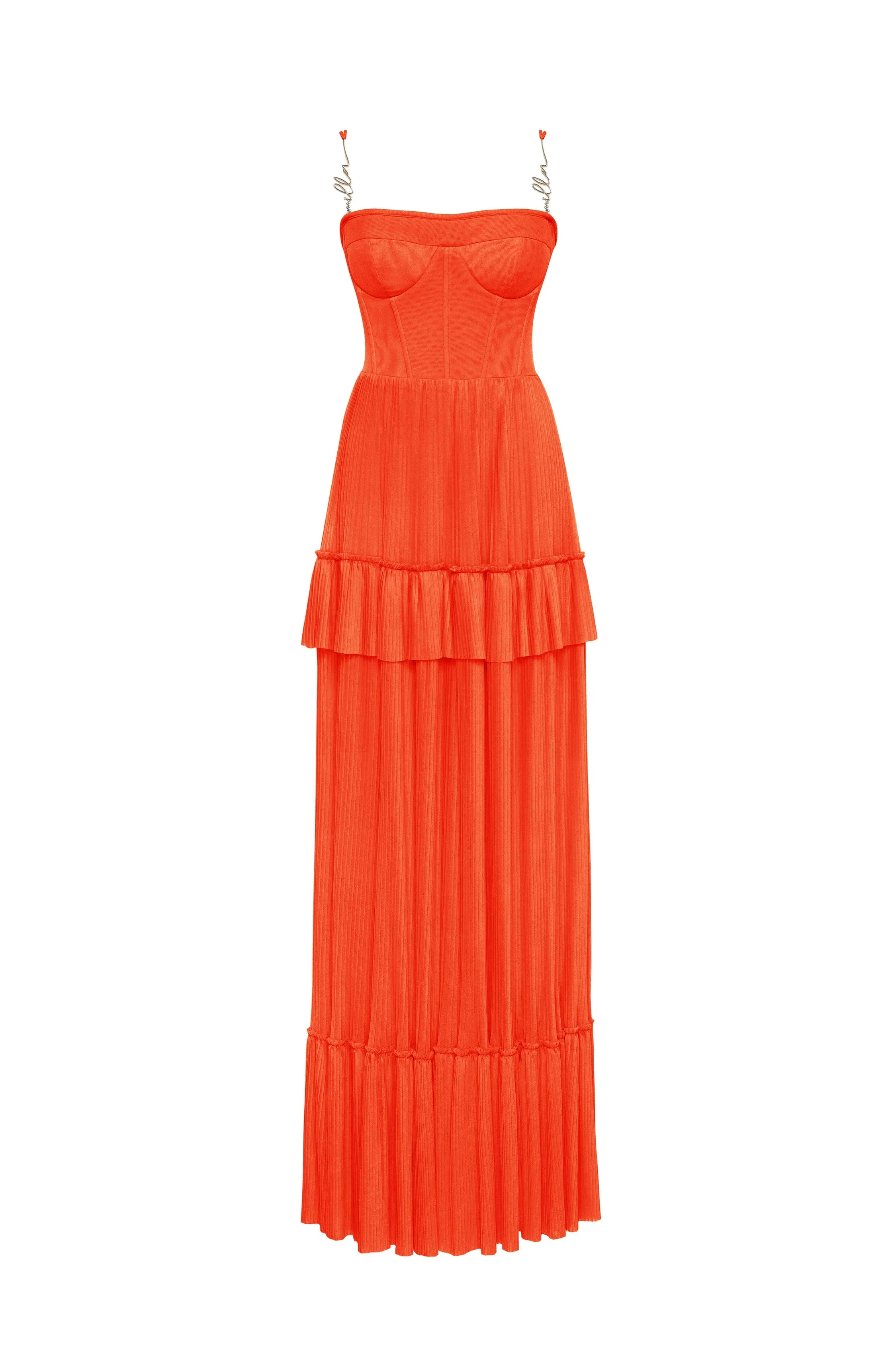 Coral spaghetti strap pleated maxi dress, Garden of Eden