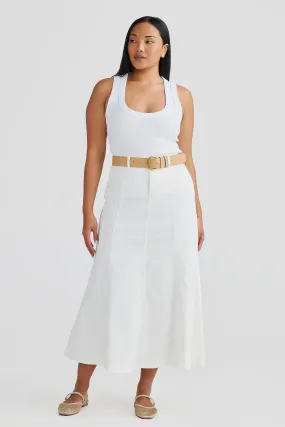 Core Denim Panelled Midi Skirt - White Denim