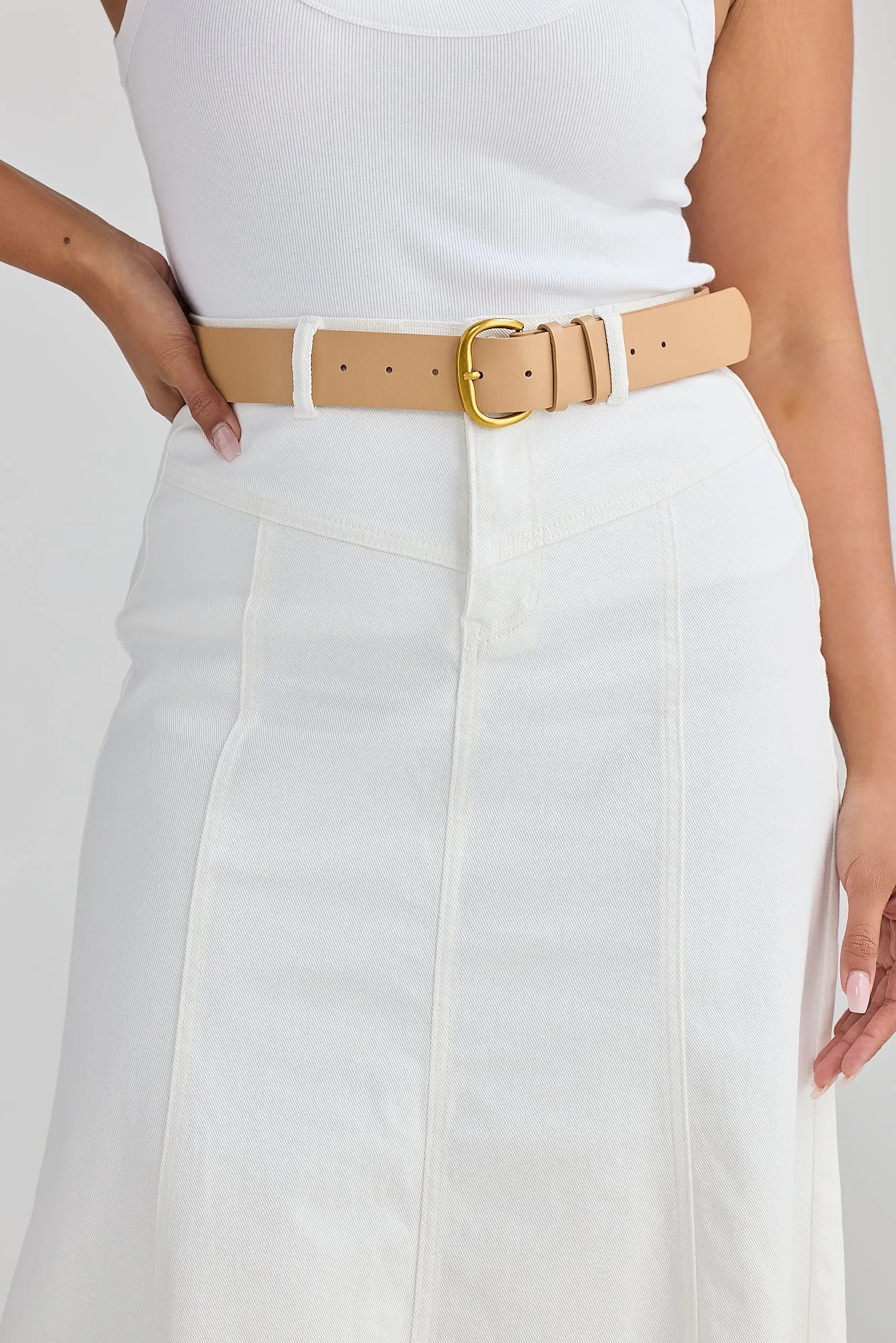 Core Denim Panelled Midi Skirt - White Denim