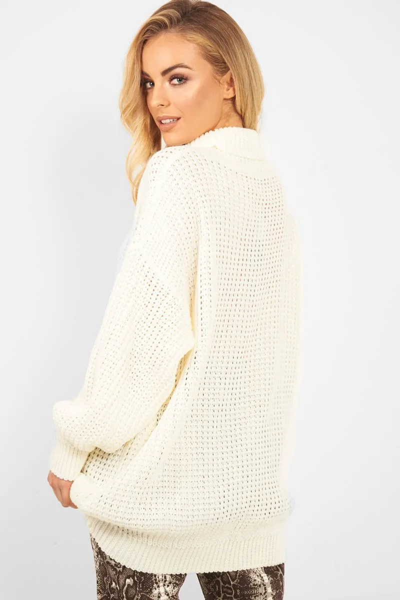 Cream Chunky Knit Jumper Dress - Maci