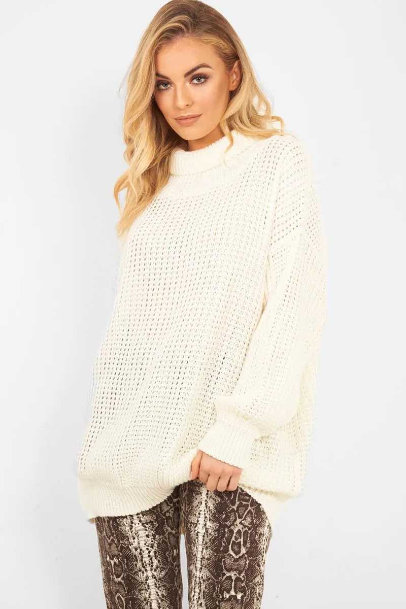 Cream Chunky Knit Jumper Dress - Maci