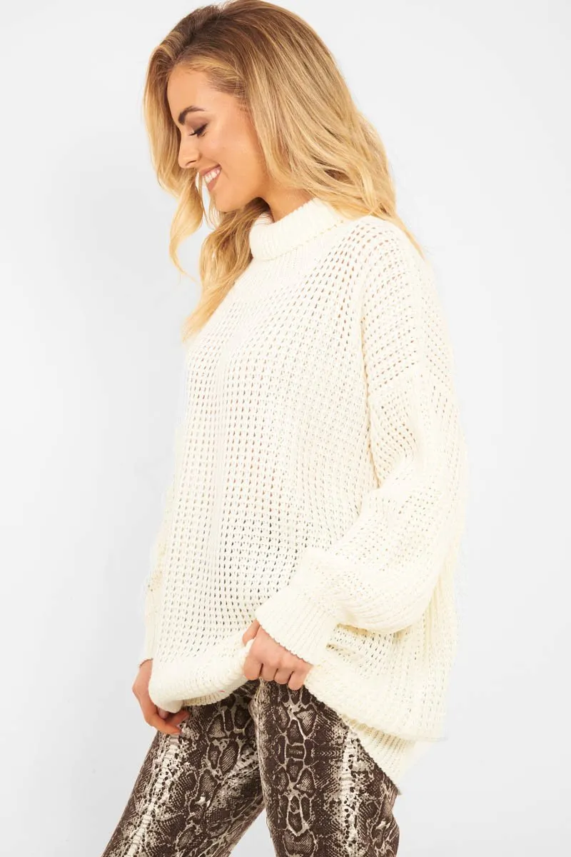 Cream Chunky Knit Jumper Dress - Maci