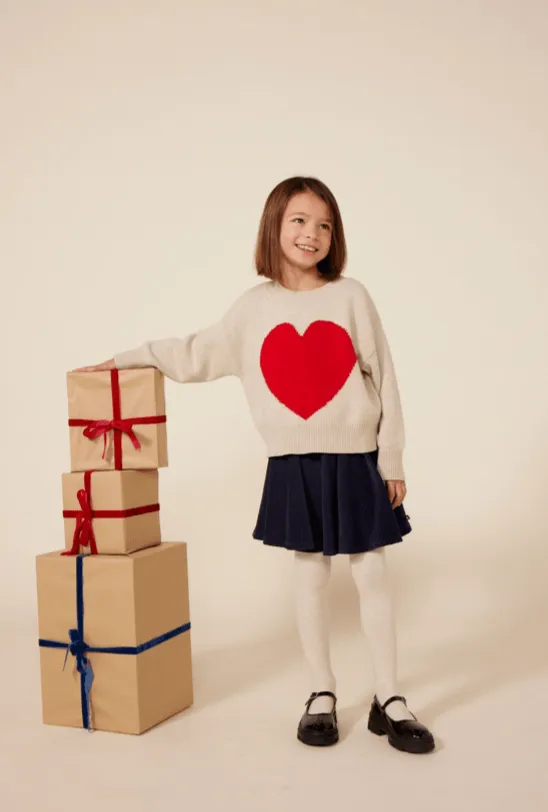 Cream Red Heart Graphic Sweater