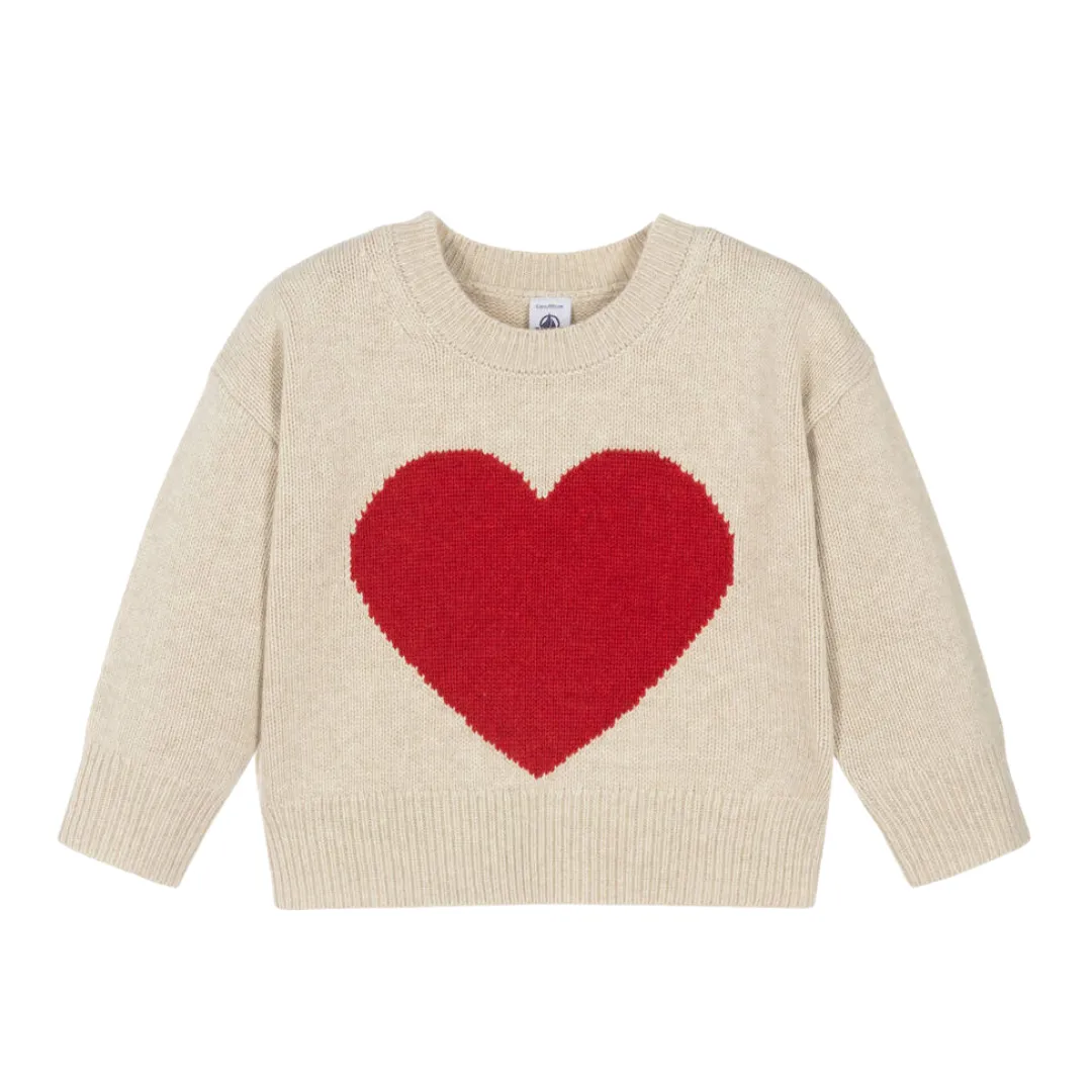 Cream Red Heart Graphic Sweater