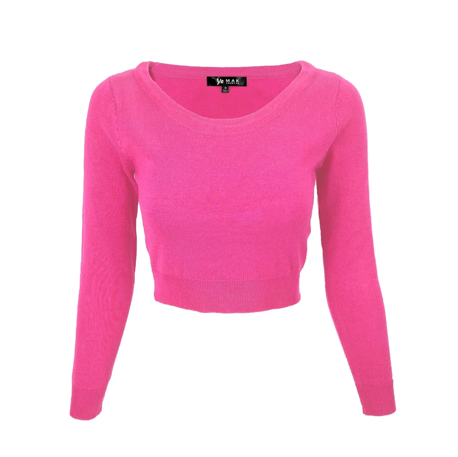 Cropped Long Sleeve Sweater in Hot Pink