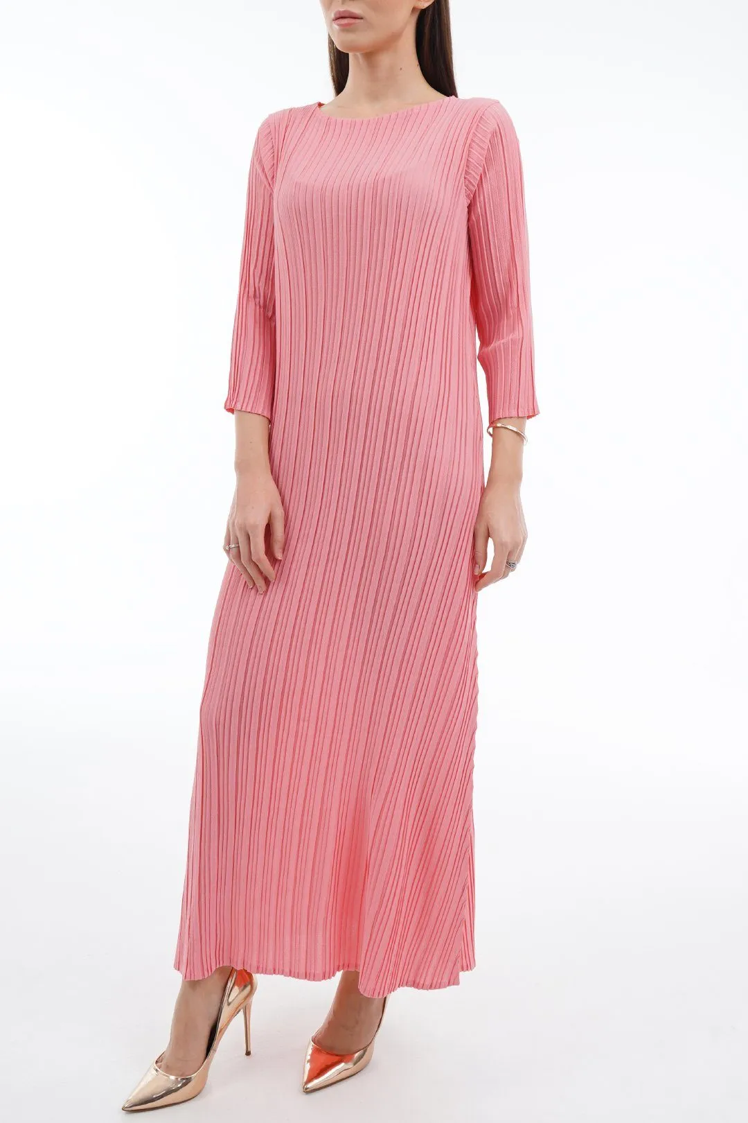 Dael Pleated 3/4 Sleeve Dress (Slim Fit)