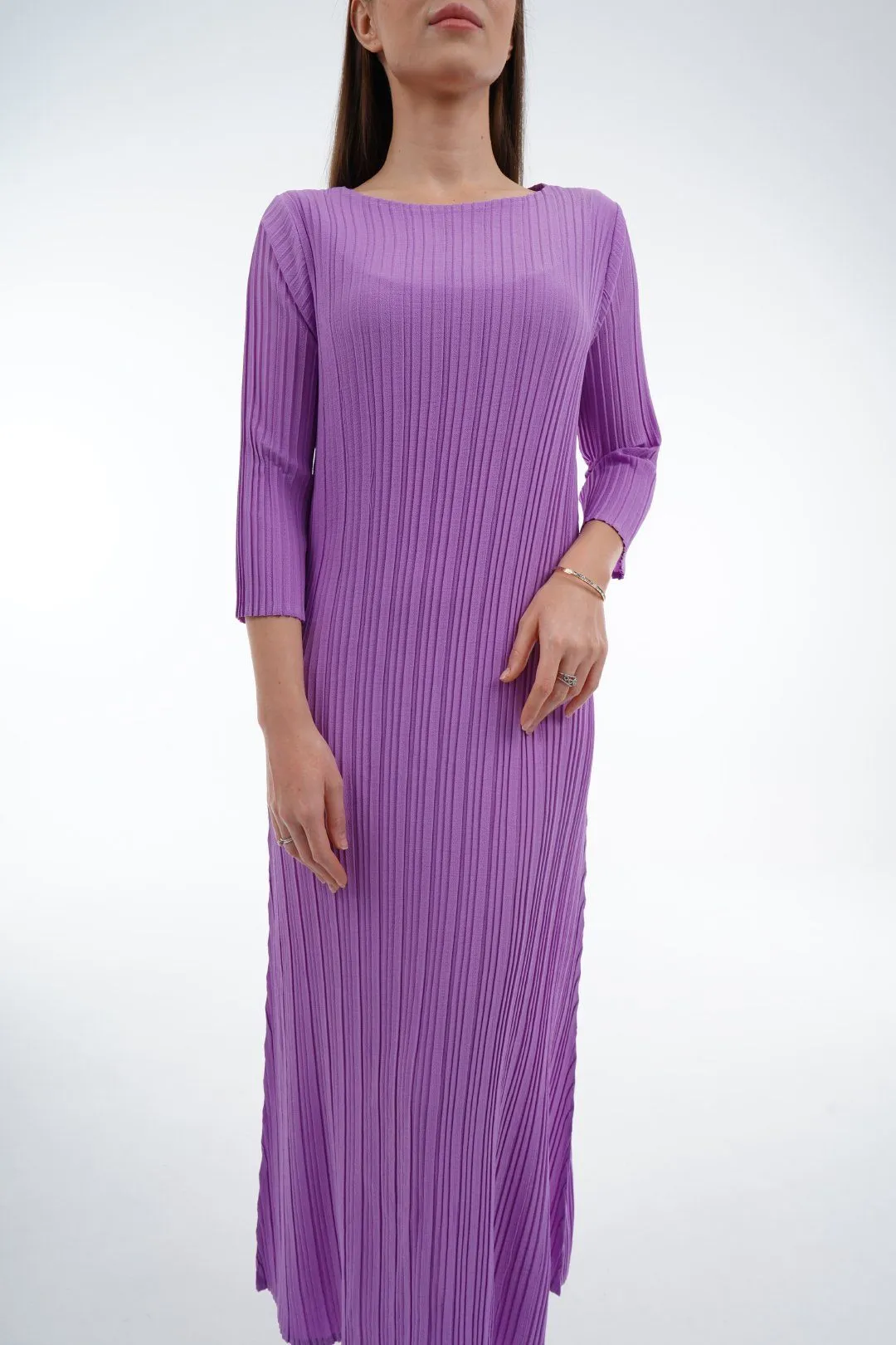 Dael Pleated 3/4 Sleeve Dress (Slim Fit)