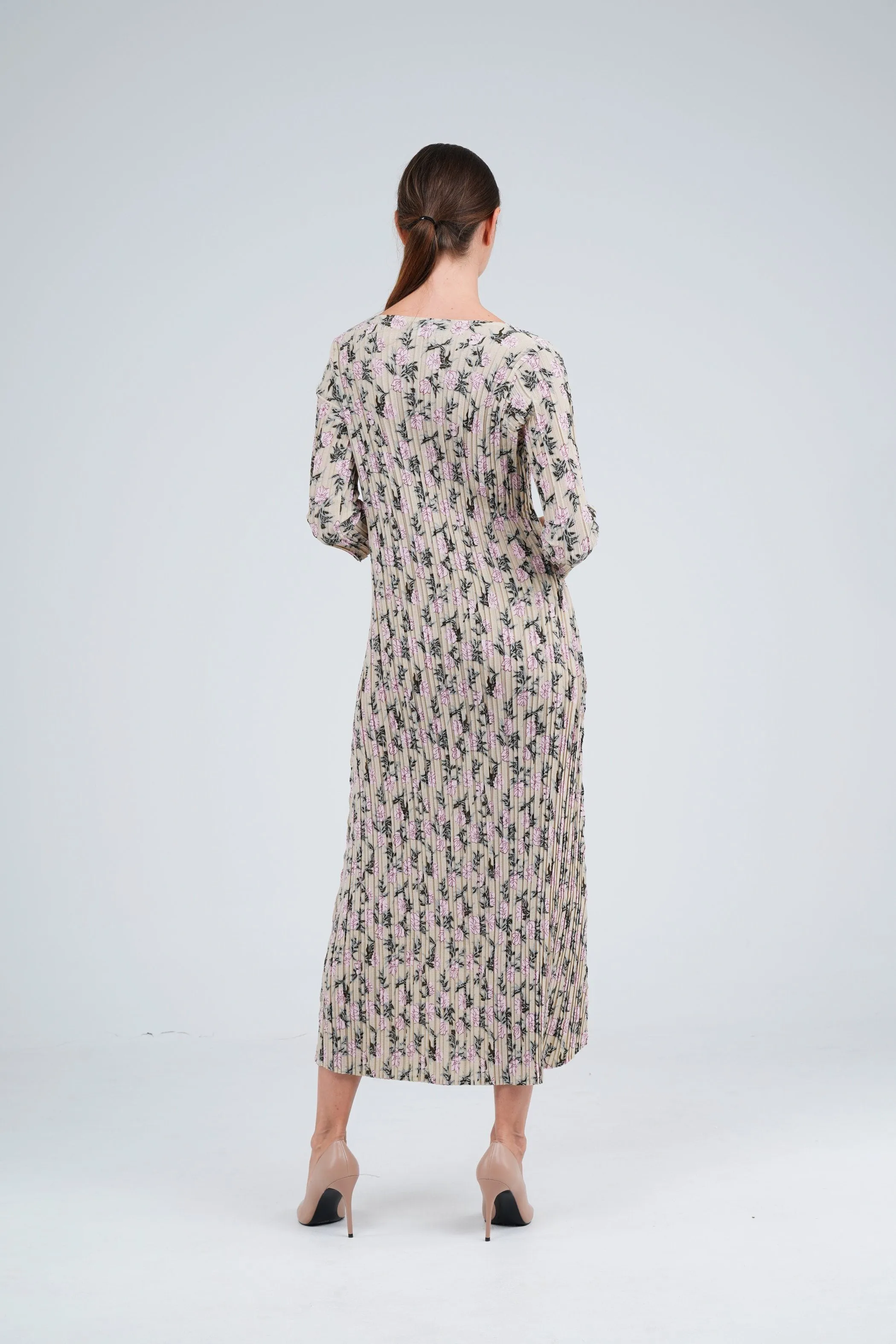 Dael Pleated Floral Dress (Slim Fit)