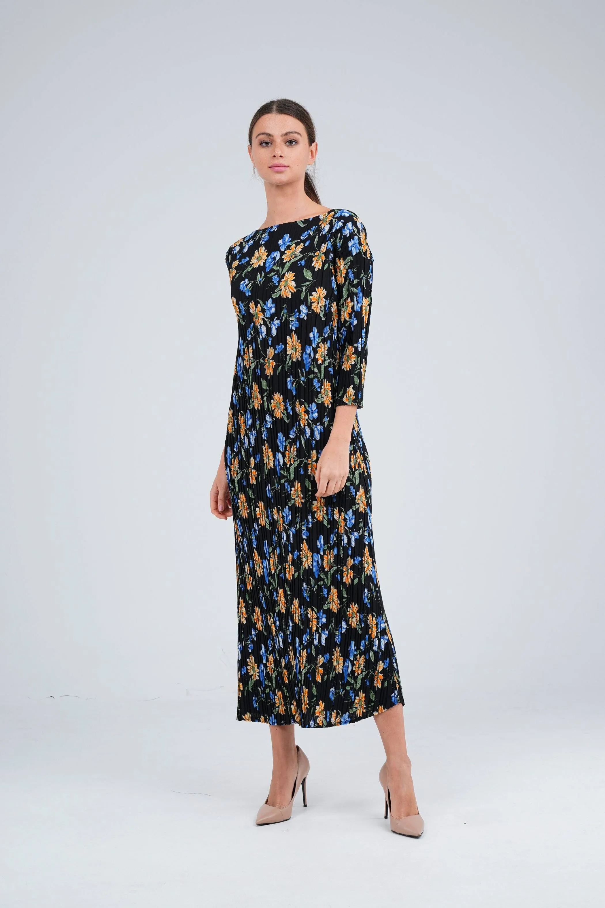 Dael Pleated Floral Dress (Slim Fit)