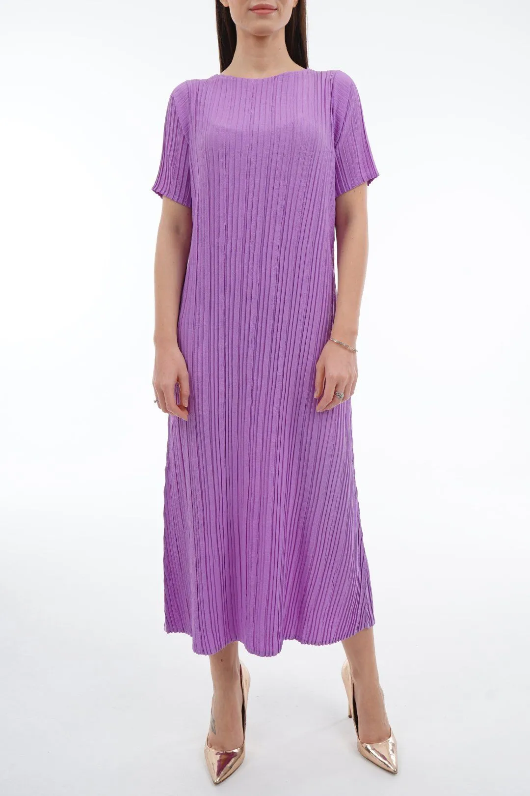 Dael Pleated Short Sleeve Dress (Slim Fit)