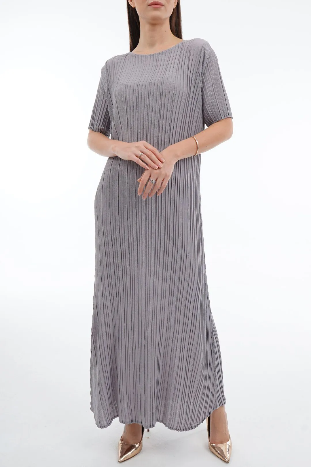 Dael Pleated Short Sleeve Dress (Slim Fit)