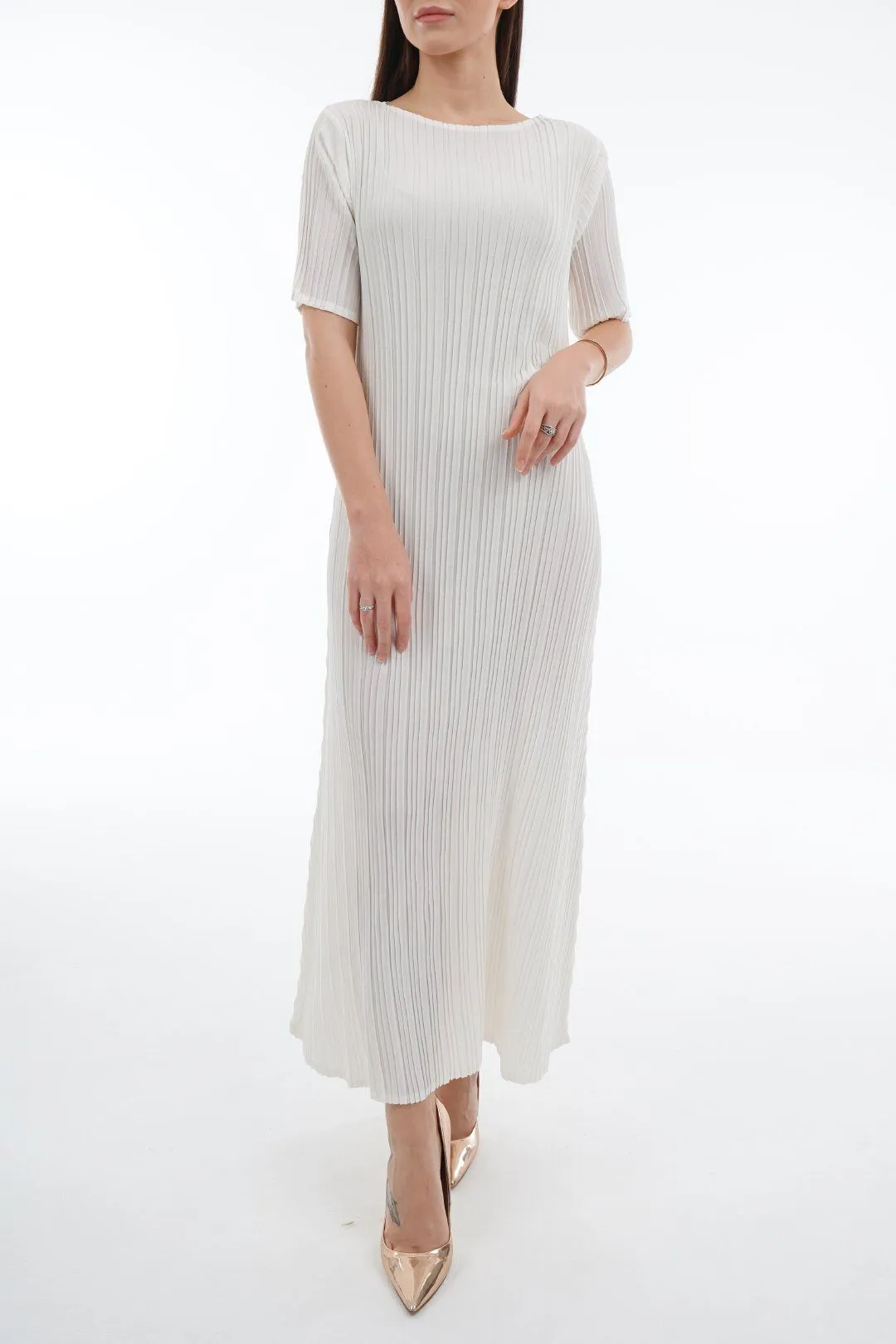 Dael Pleated Short Sleeve Dress (Slim Fit)