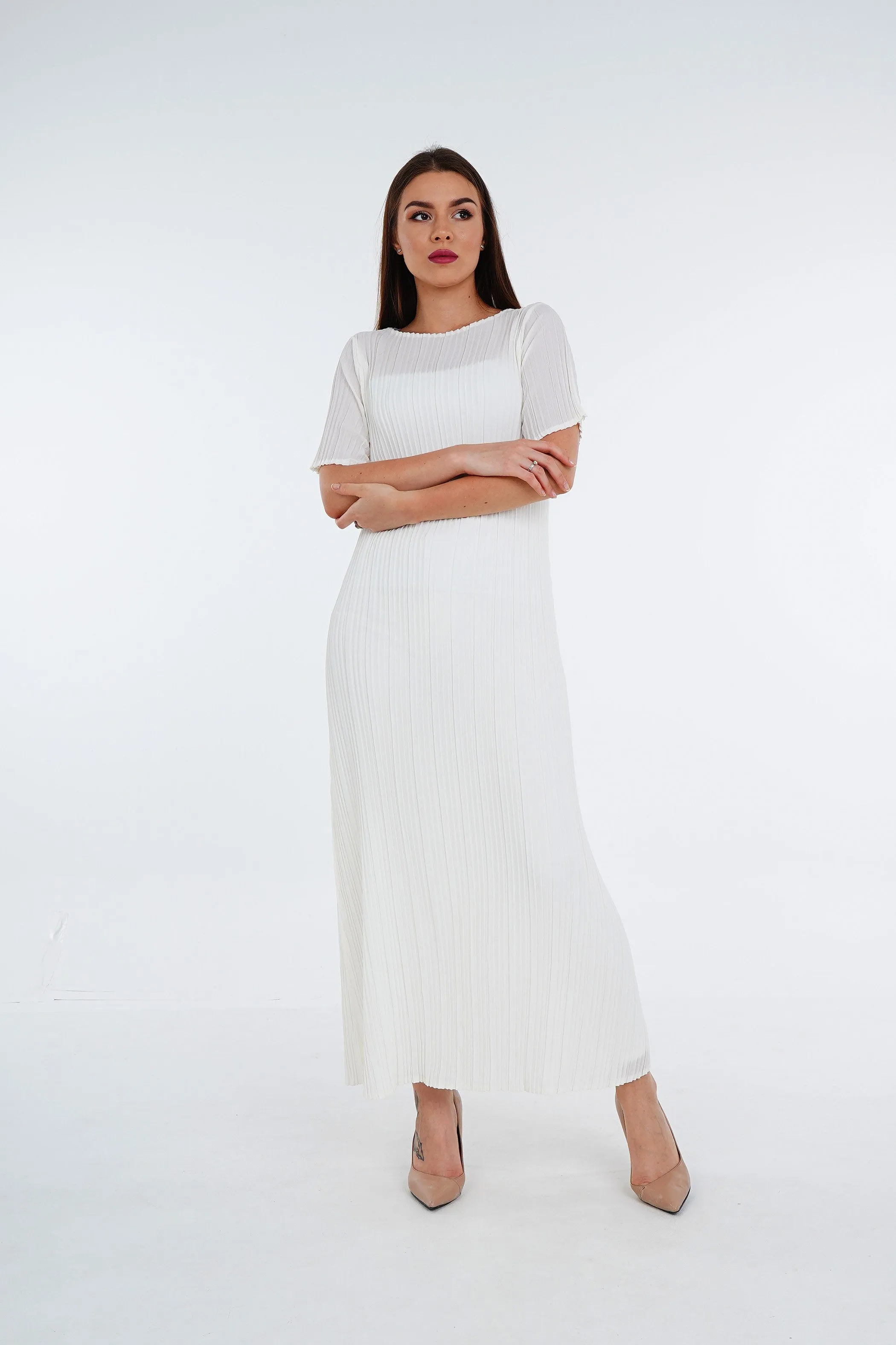 Dael Pleated Short Sleeve Dress (Slim Fit)