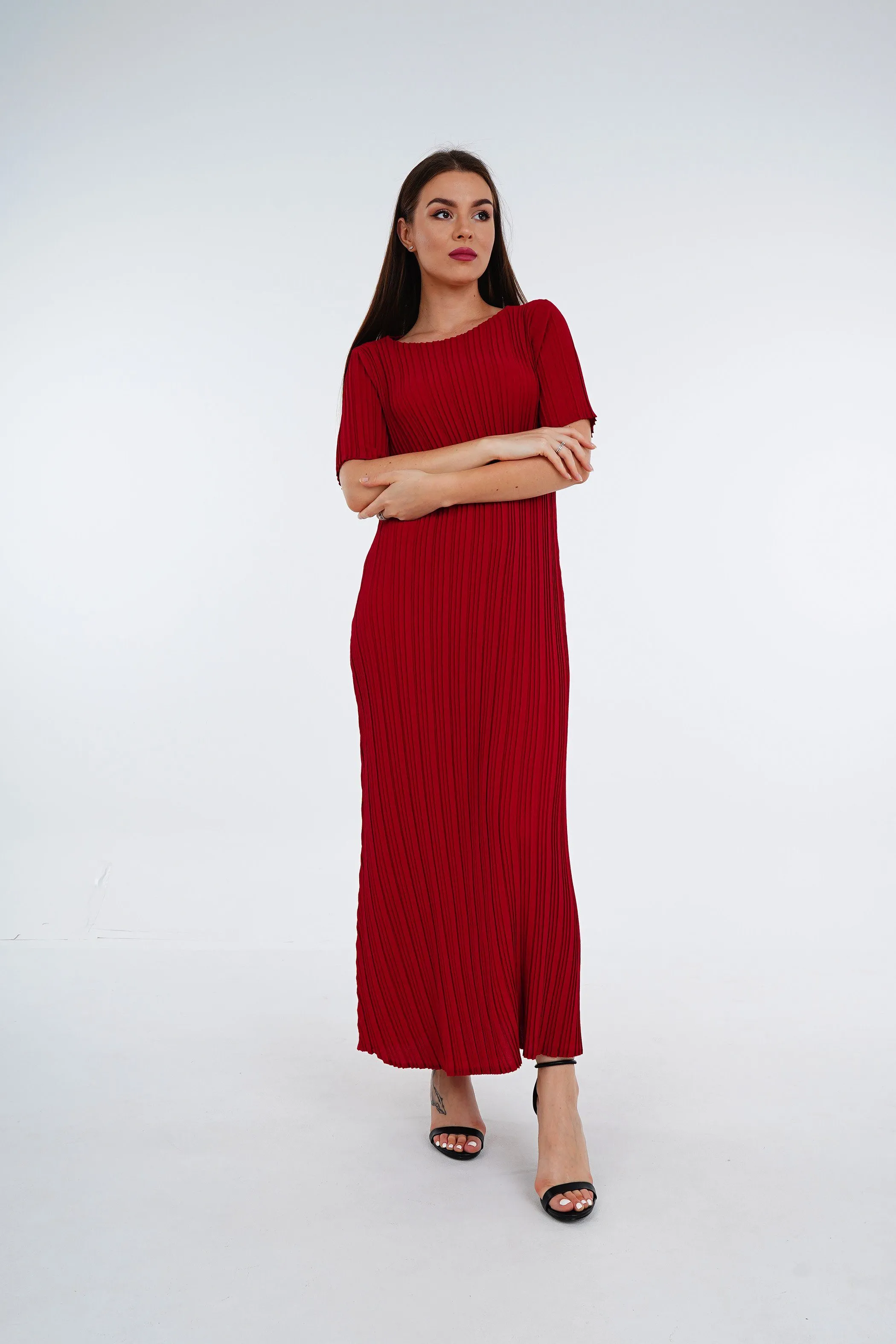 Dael Pleated Short Sleeve Dress (Slim Fit)