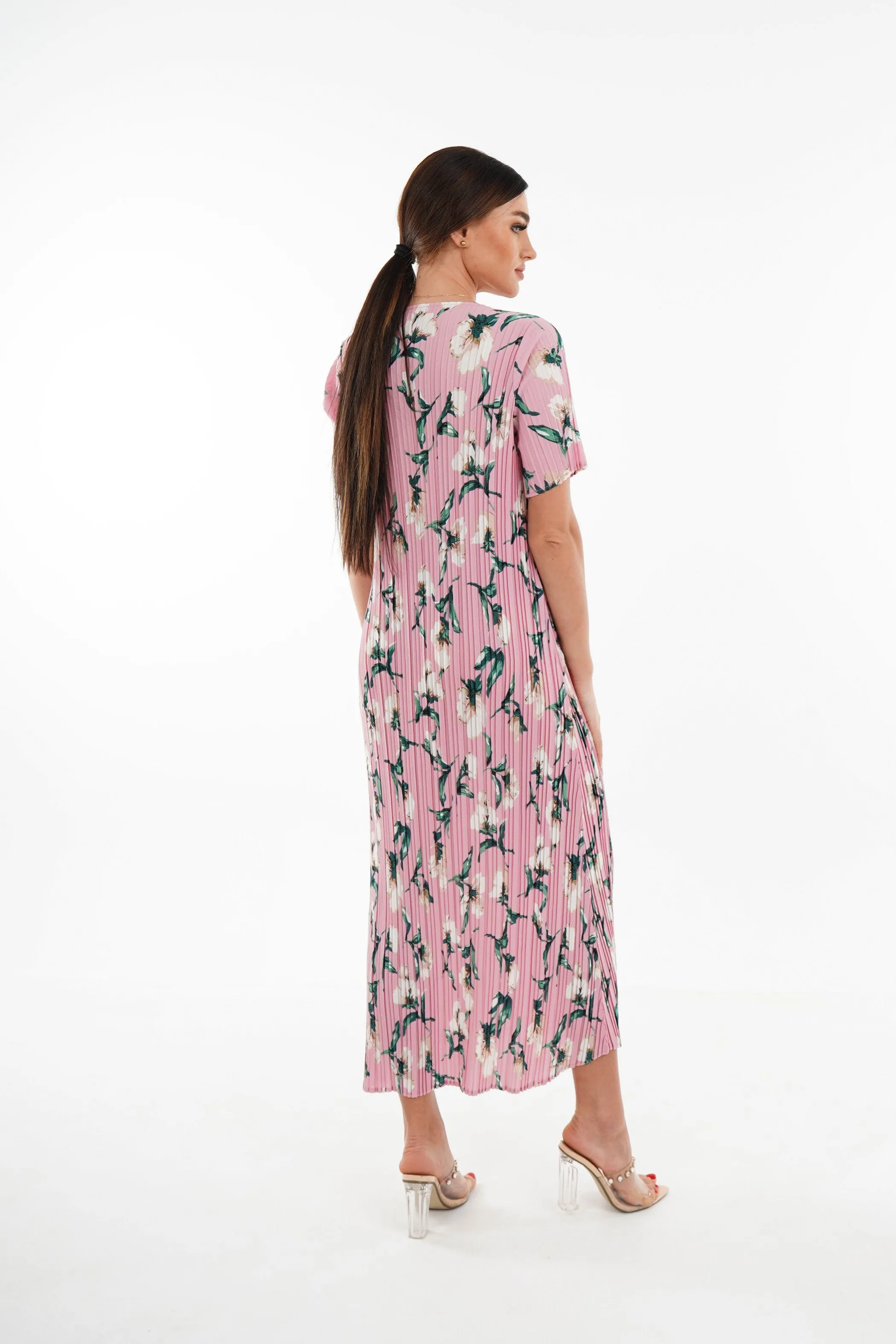 Dael Pleated Short Sleeve Floral Dress (Slim Fit)