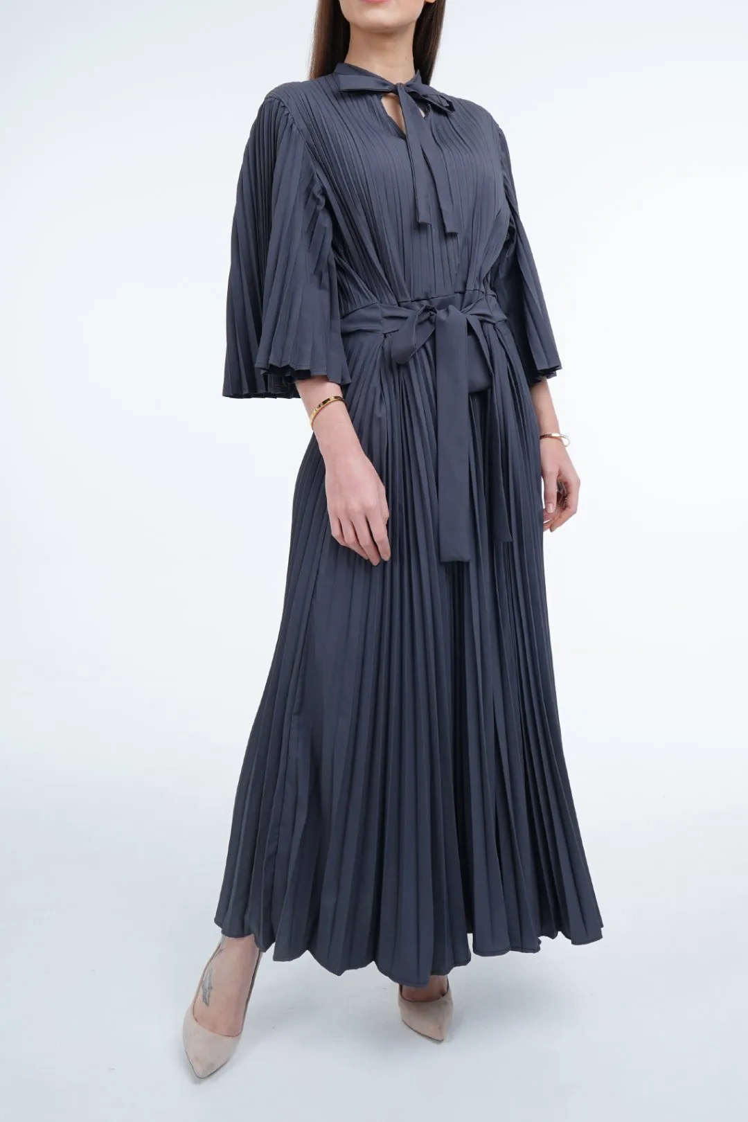 Daniella Pleated Dress With Waist Belt