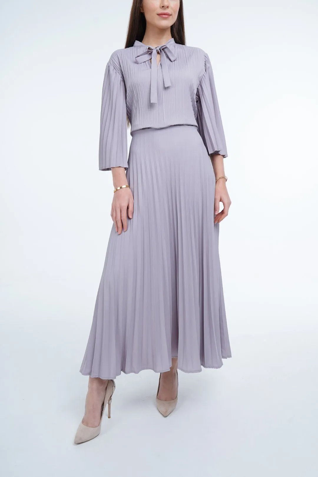 Daniella Pleated Dress With Waist Belt