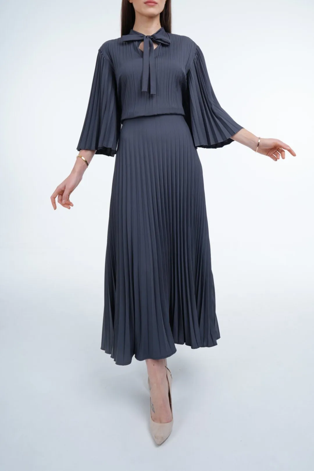 Daniella Pleated Dress With Waist Belt