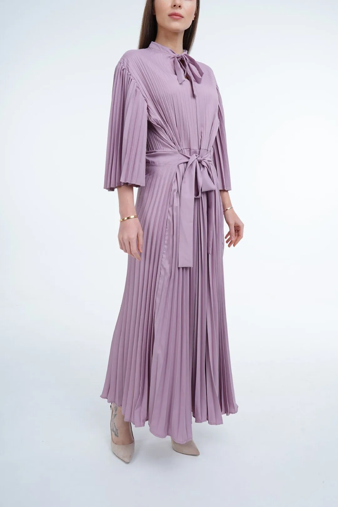 Daniella Pleated Dress With Waist Belt