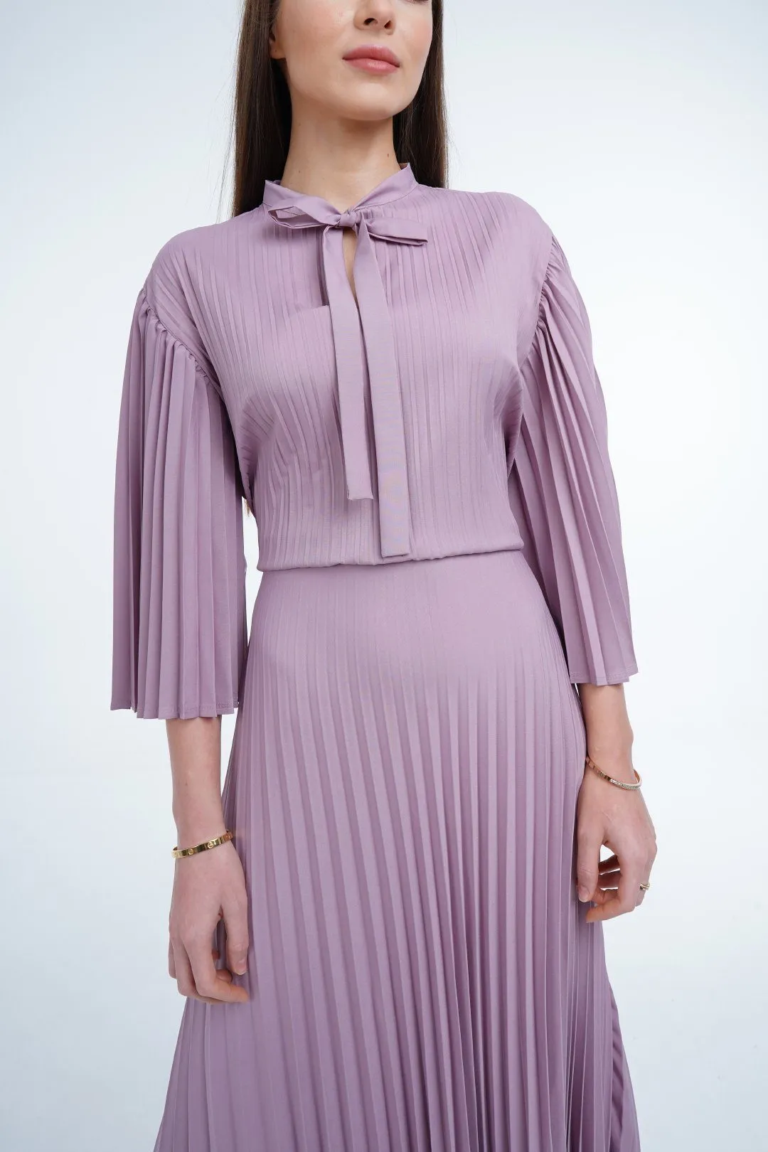 Daniella Pleated Dress With Waist Belt