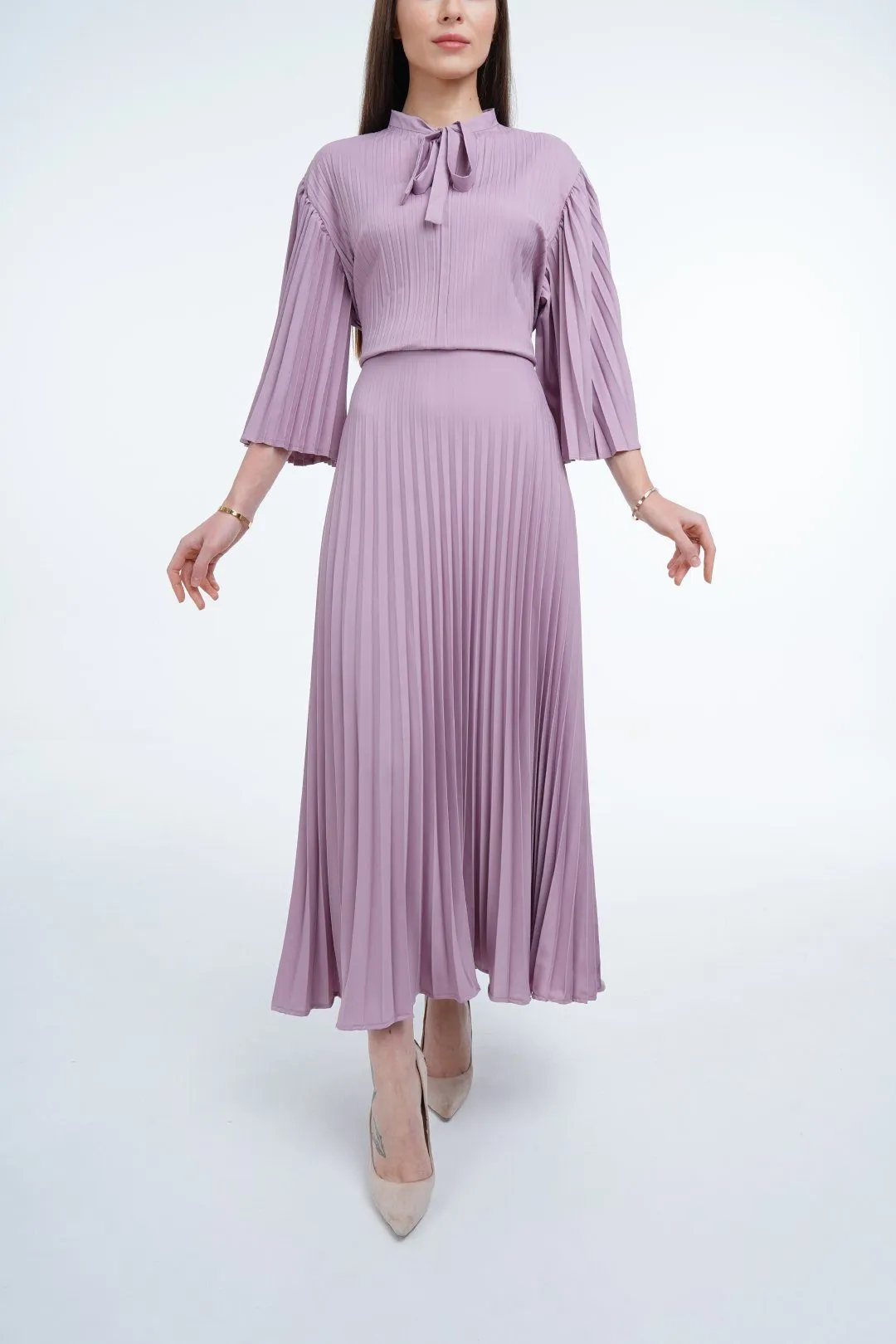 Daniella Pleated Dress With Waist Belt