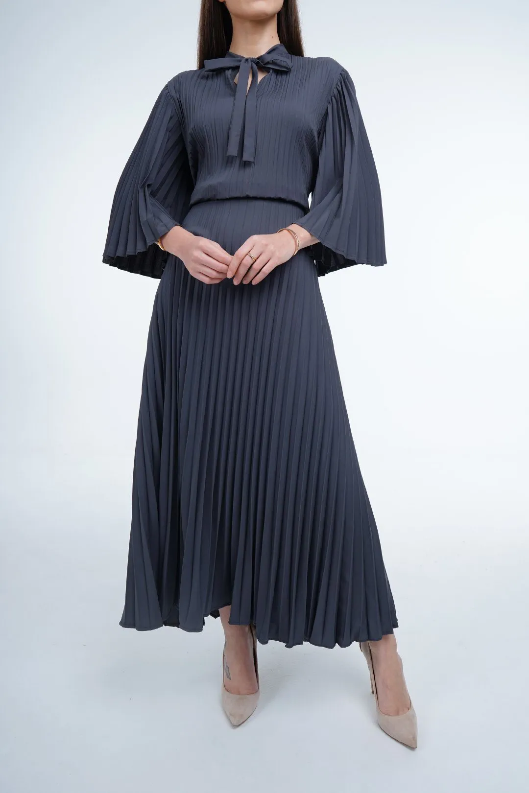 Daniella Pleated Dress With Waist Belt