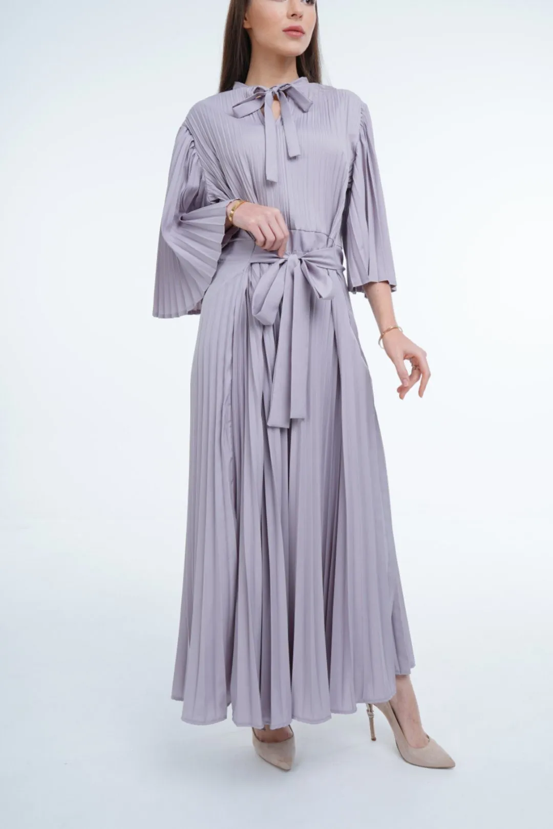 Daniella Pleated Dress With Waist Belt