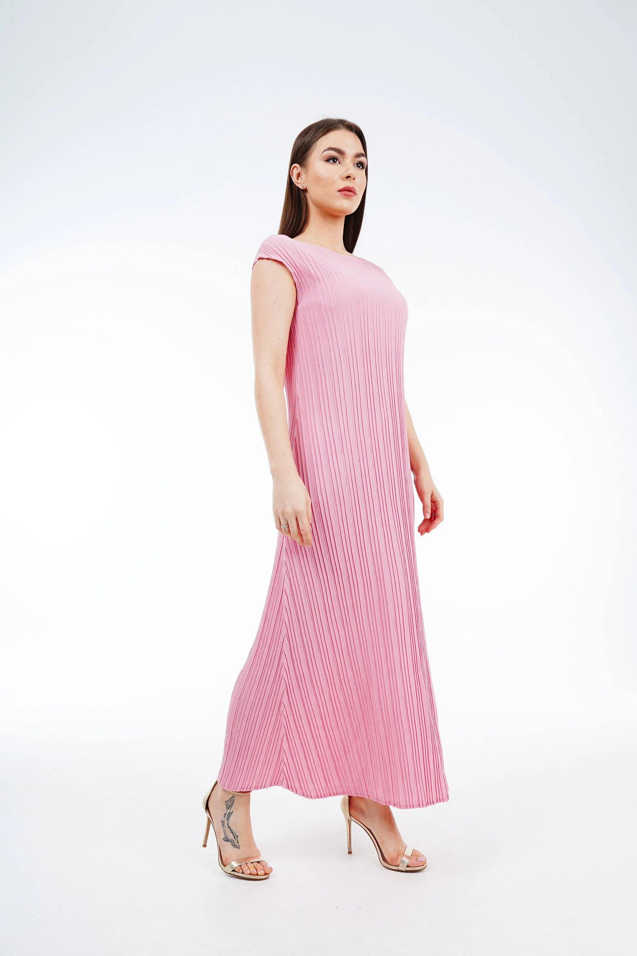 Dara Boat Neck Pleated Dress (Slim Fit)