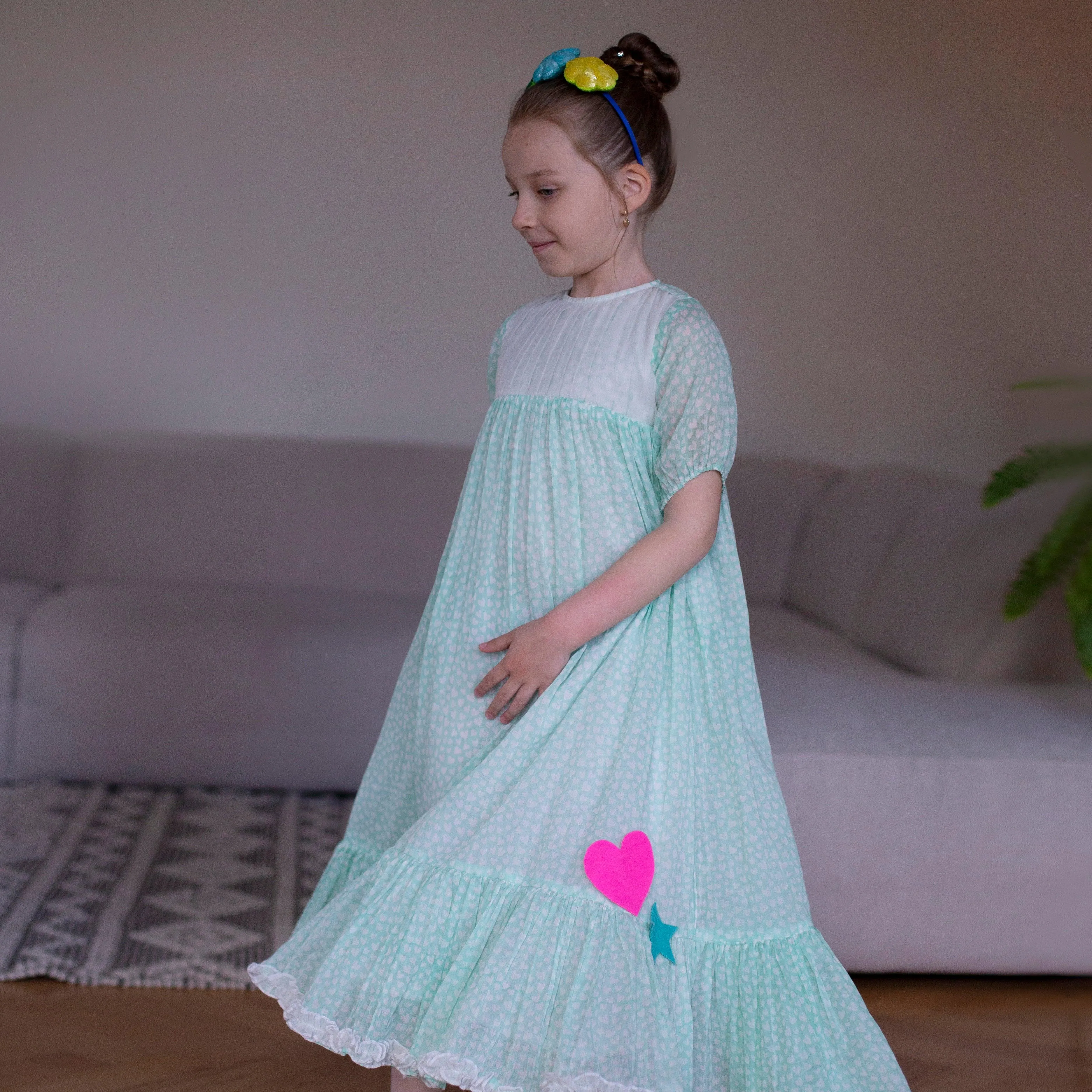 Day Dreamer- Mint Dress with Hearts for Girls