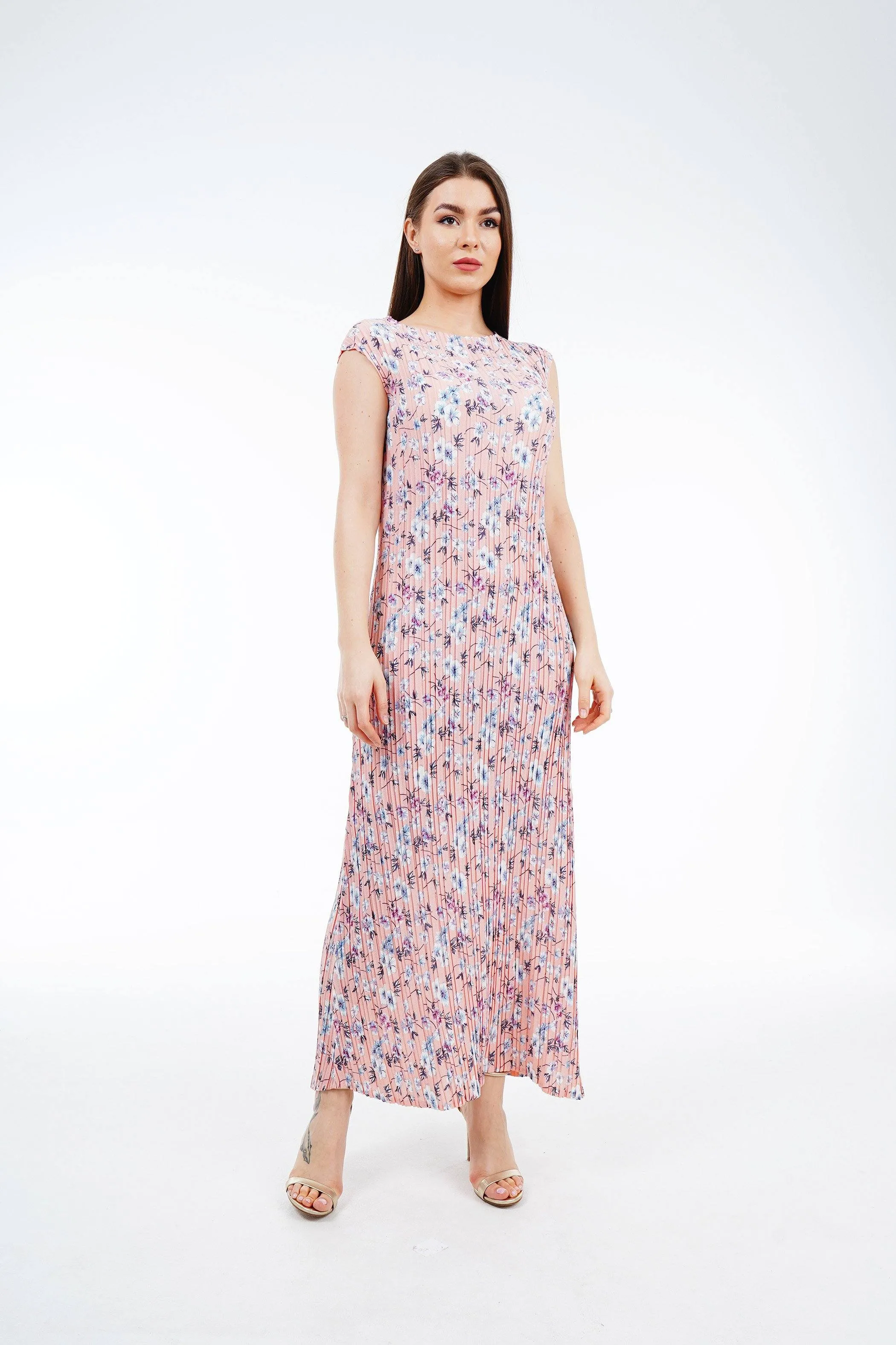 Delores Floral Pleated Dress(Slim Fit)