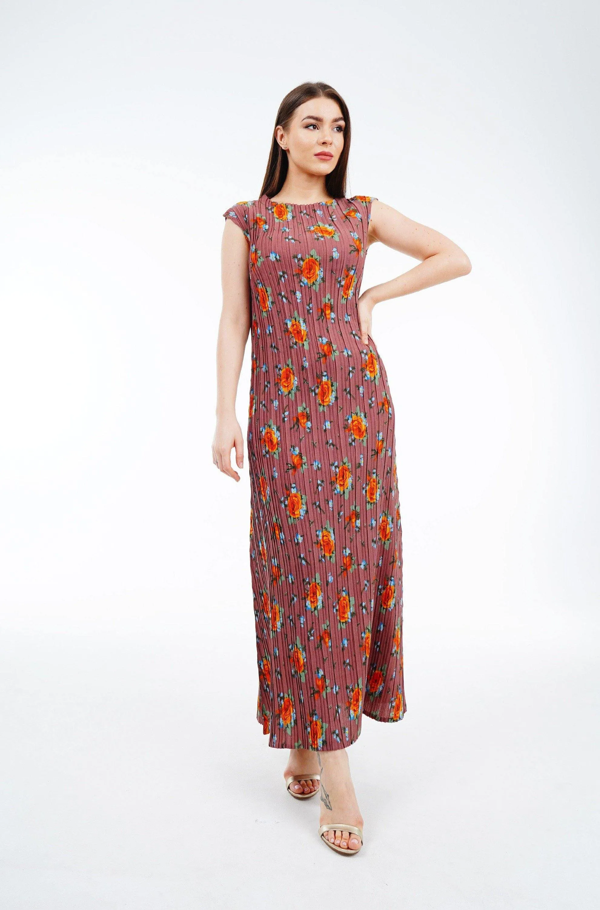 Delores Floral Pleated Dress(Slim Fit)