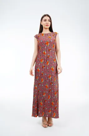 Delores Floral Pleated Dress(Slim Fit)