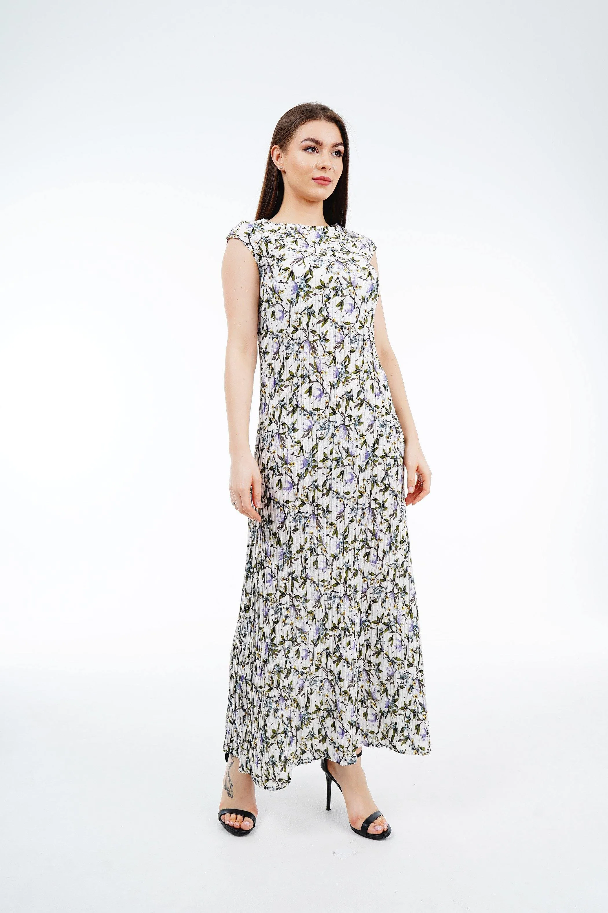 Delores Floral Pleated Dress(Slim Fit)