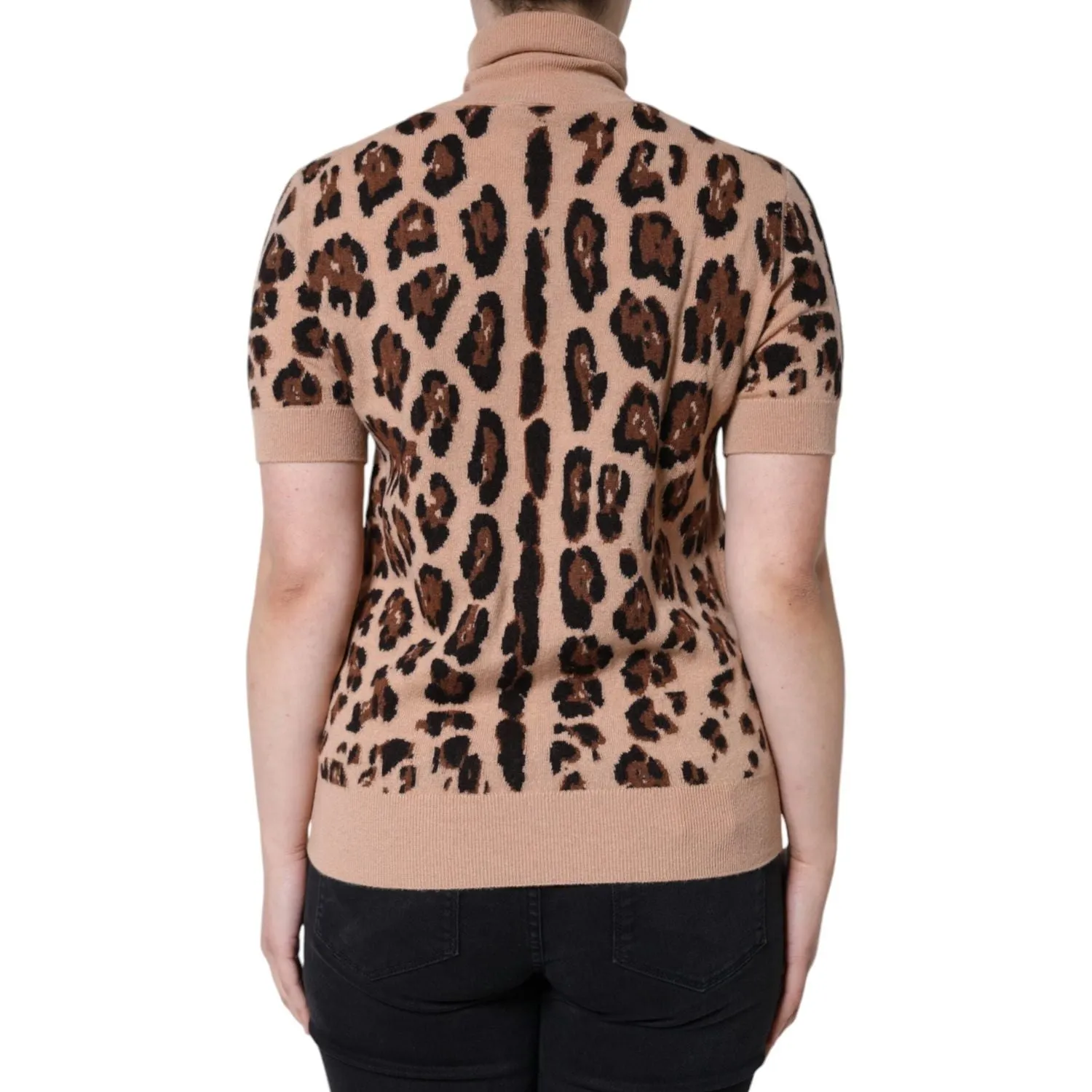 Dolce & Gabbana Beige Leopard Print Wool Turtleneck Top