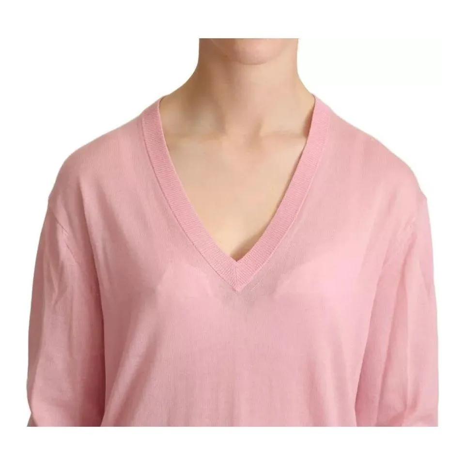 Dolce & Gabbana Pink V-neck Women Pullover Cashmere Sweater