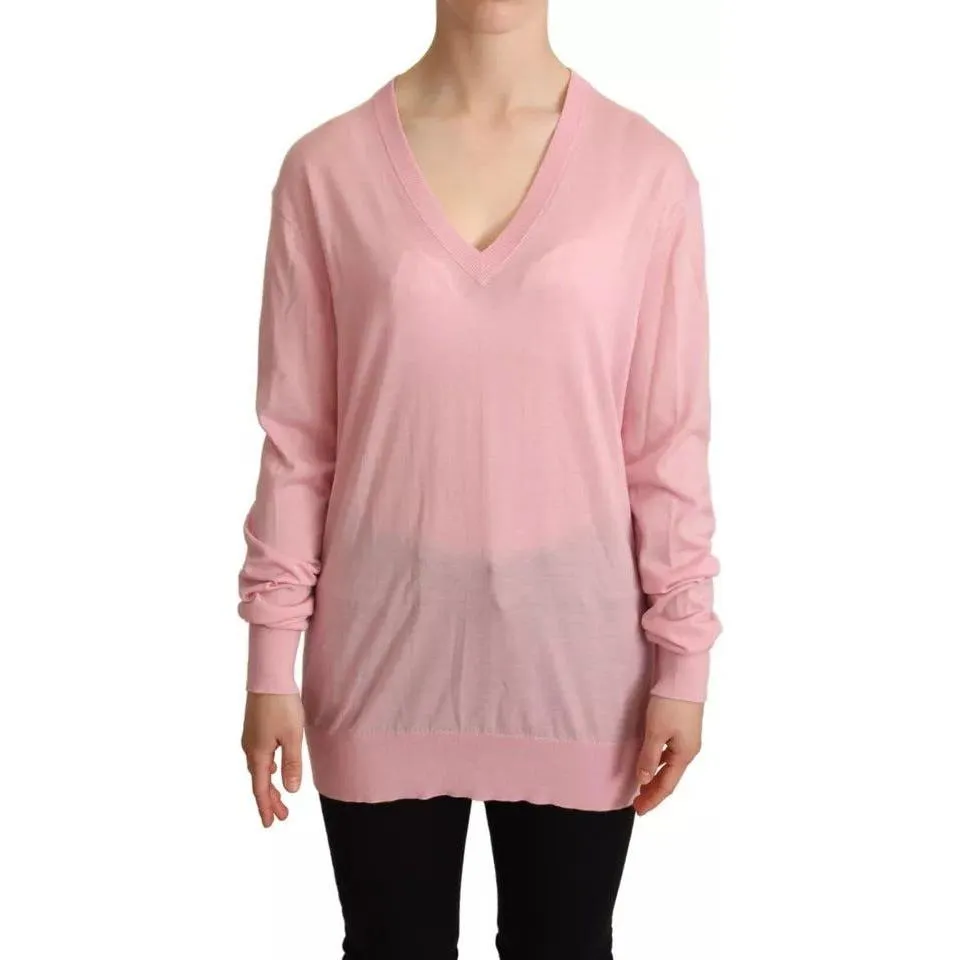 Dolce & Gabbana Pink V-neck Women Pullover Cashmere Sweater