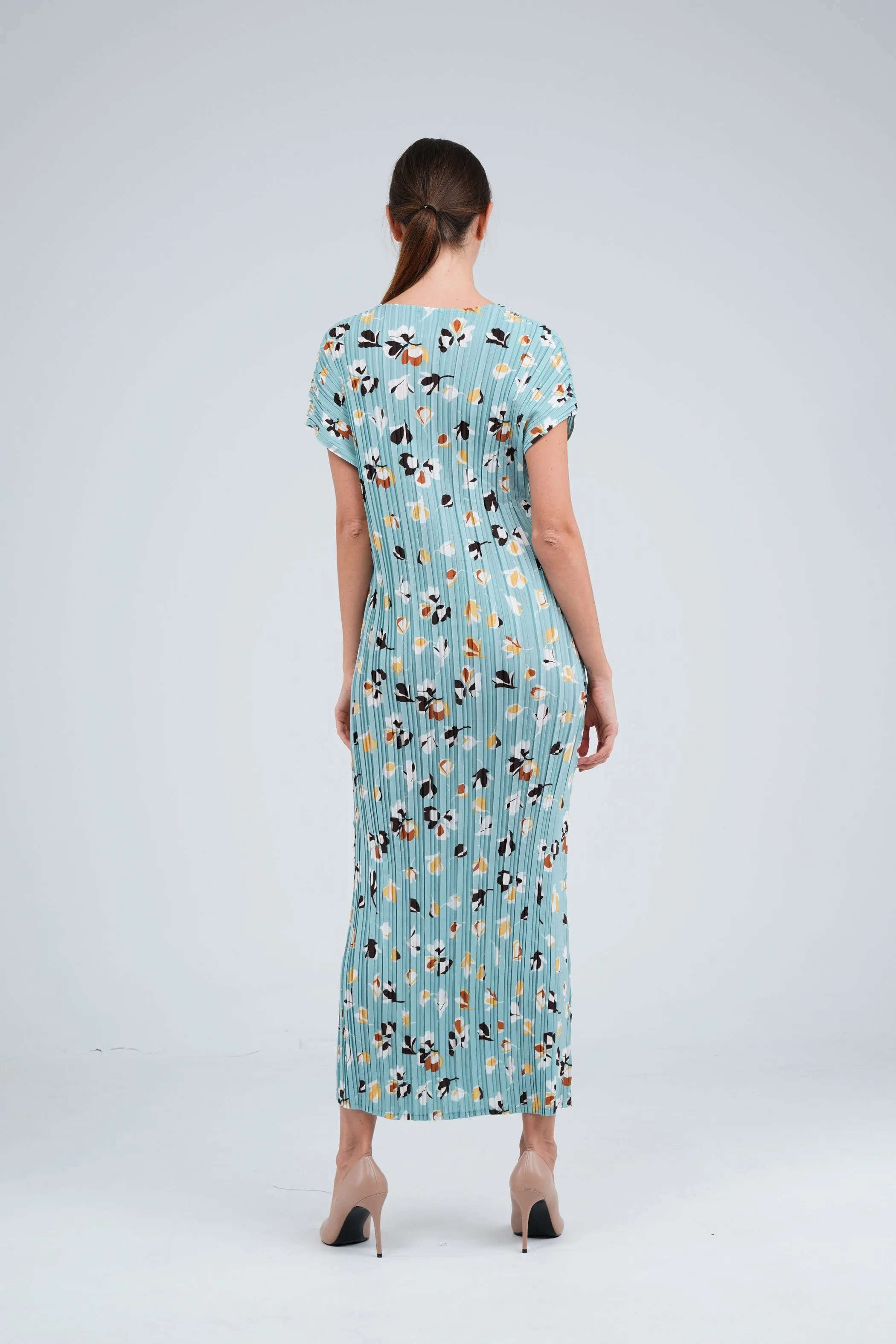 Doreen Pleated Cap Sleeve Floral Dress