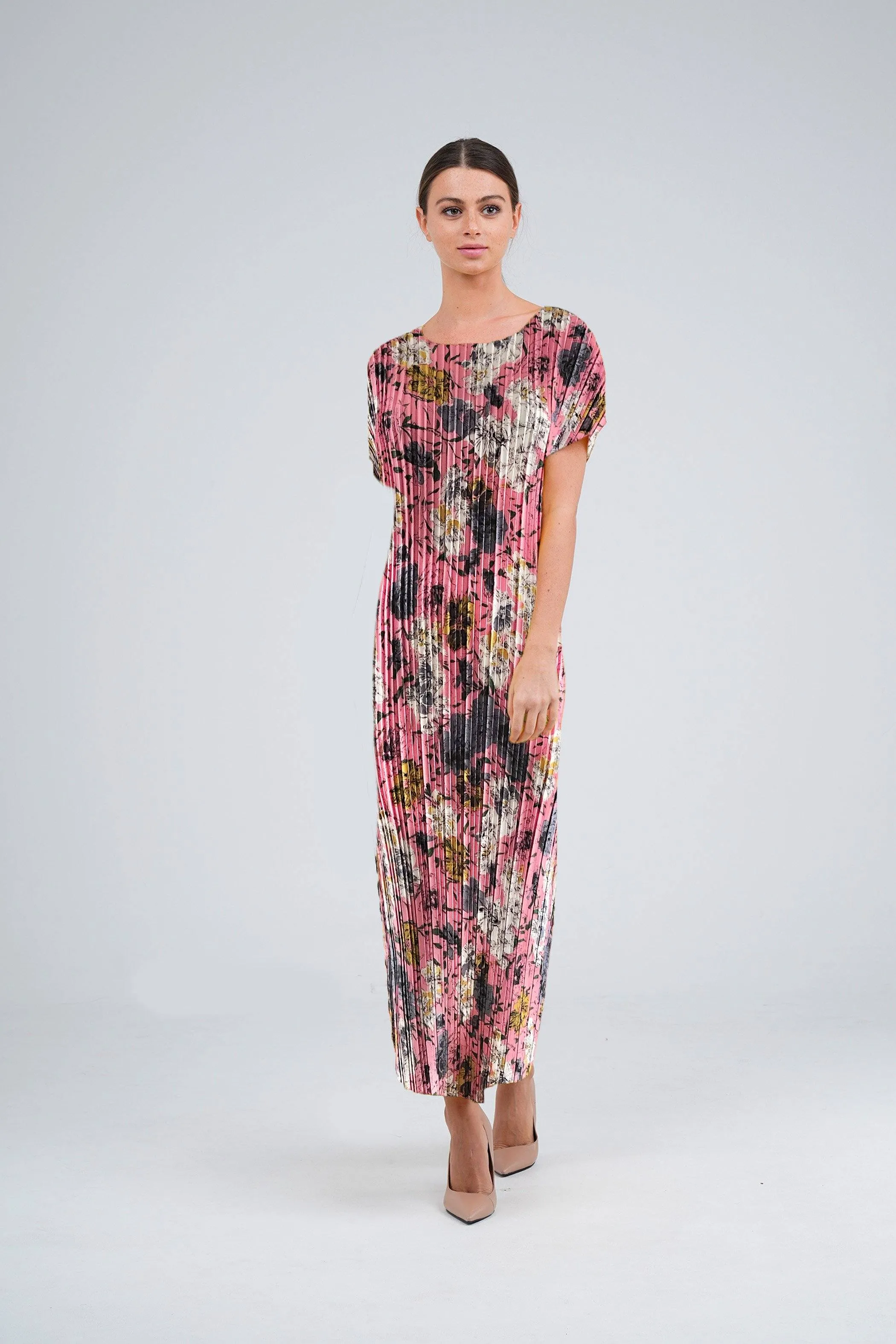 Doreen Pleated Cap Sleeve Floral Dress