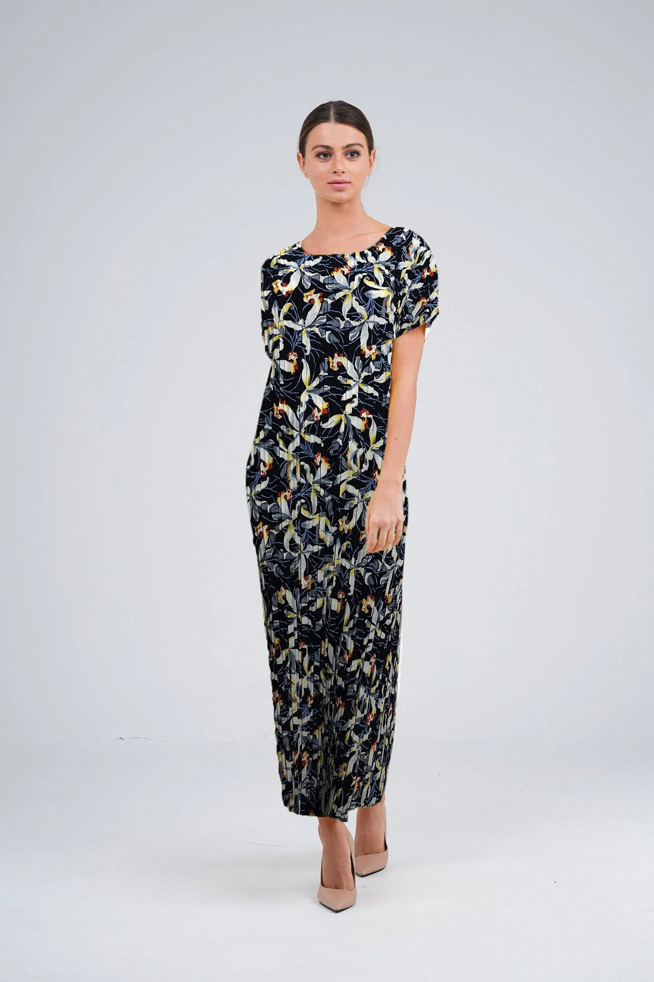 Doreen Pleated Cap Sleeve Floral Dress