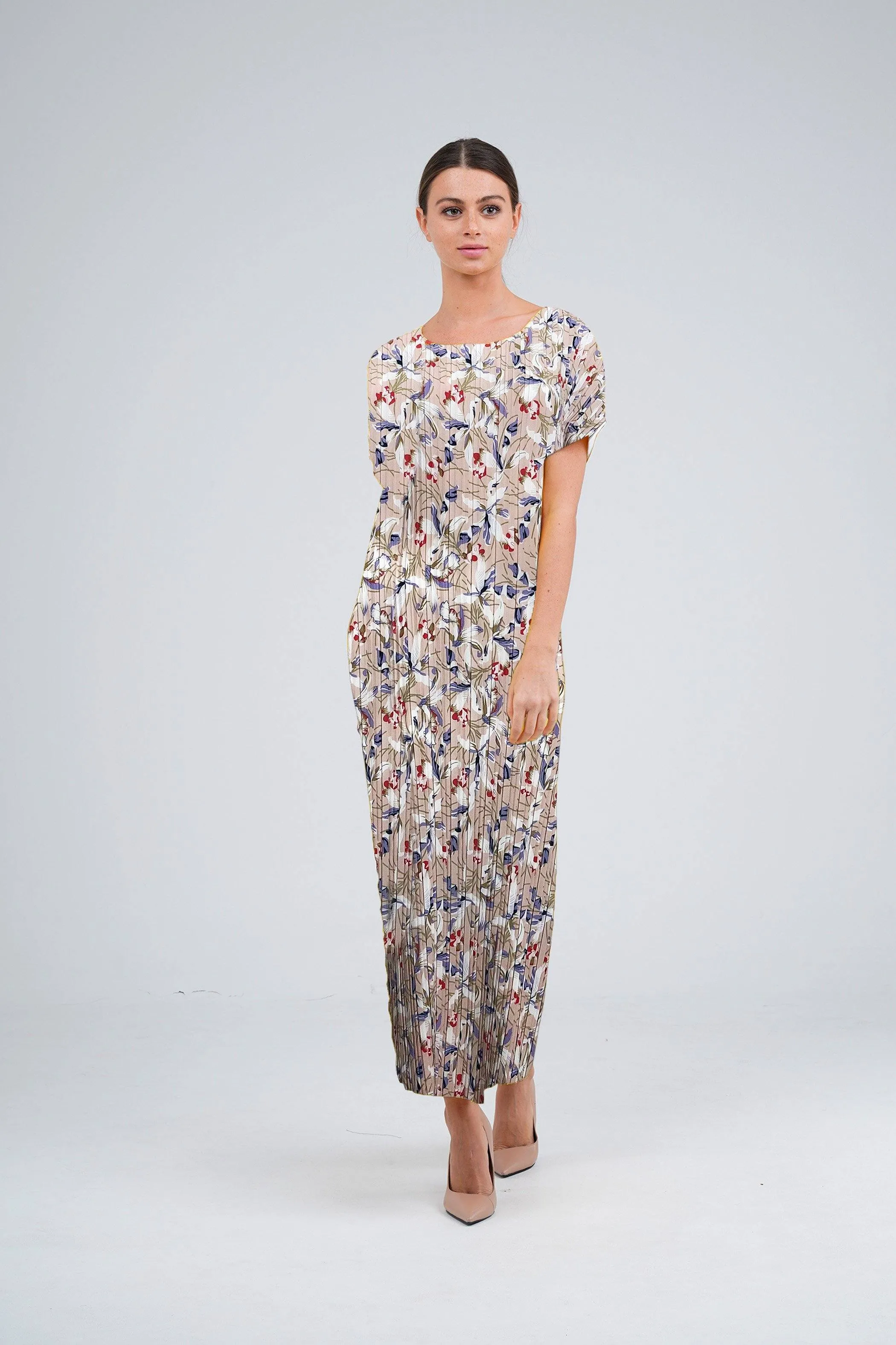 Doreen Pleated Cap Sleeve Floral Dress