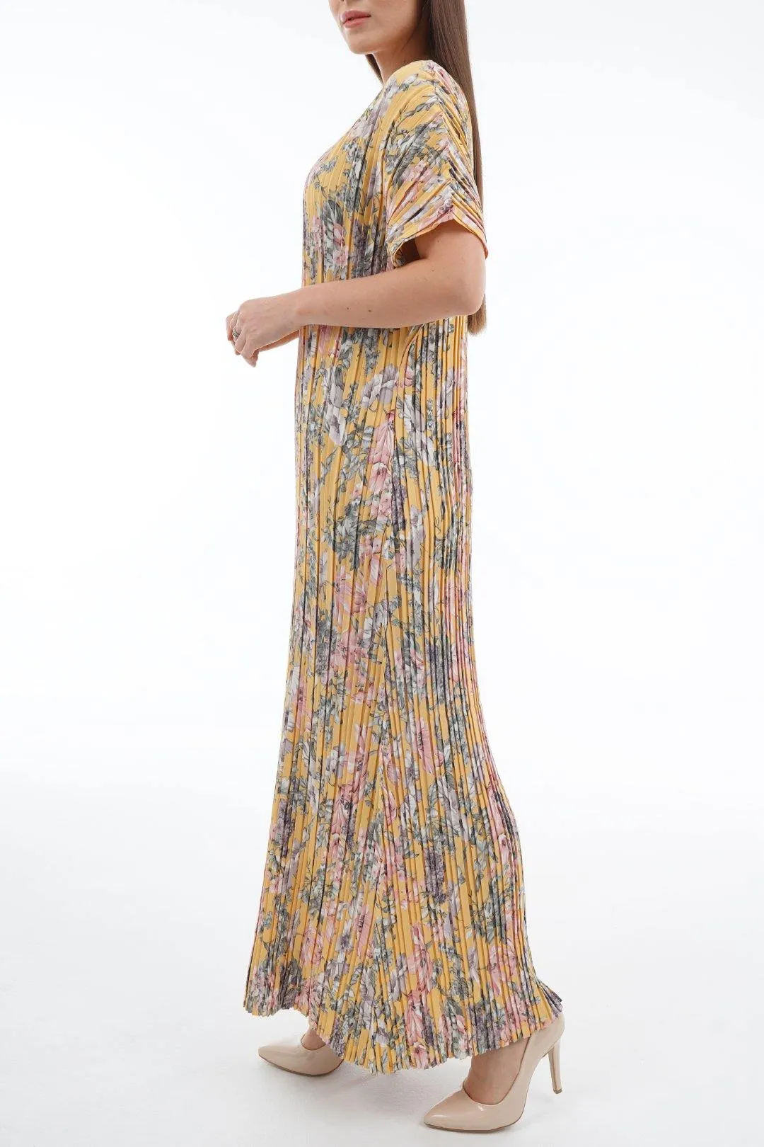 Doreen Pleated Cap Sleeve Floral Dress