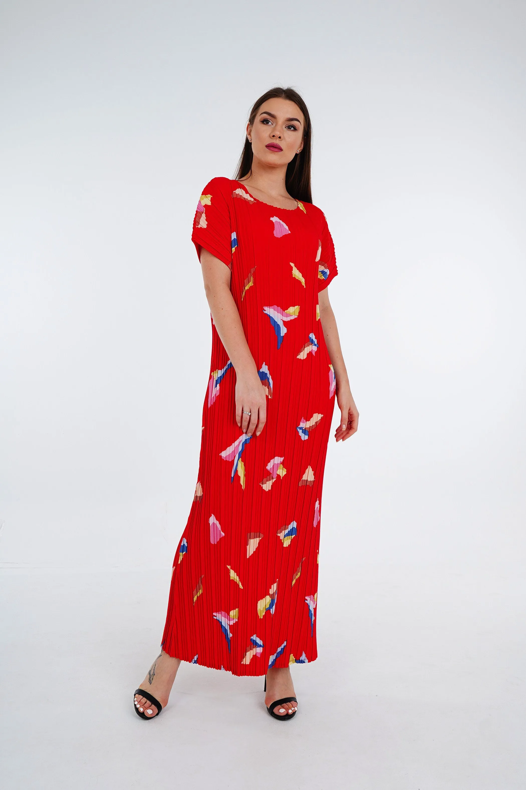 Doreen Pleated Cap Sleeve Floral Dress