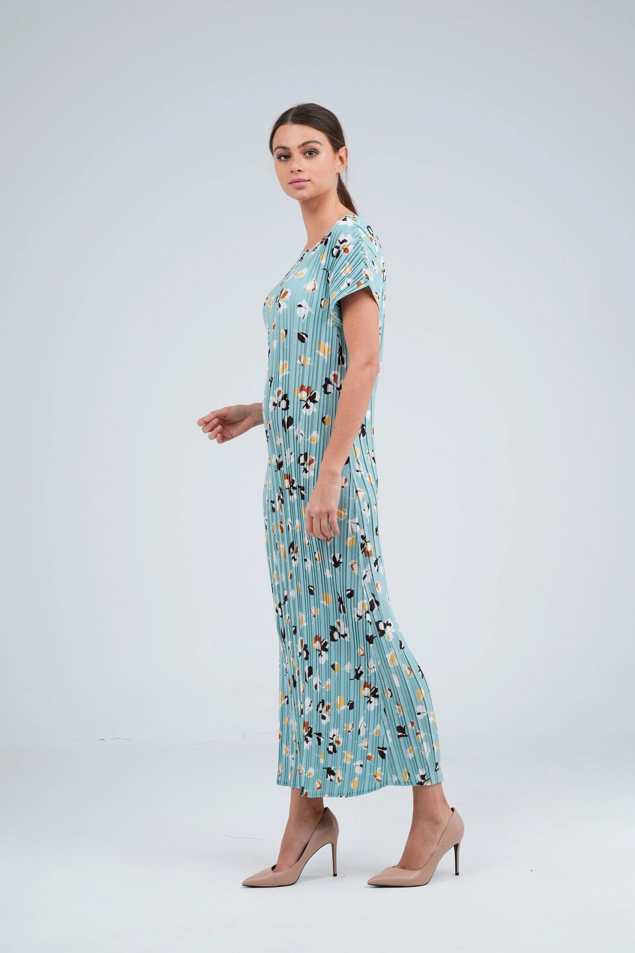 Doreen Pleated Cap Sleeve Floral Dress