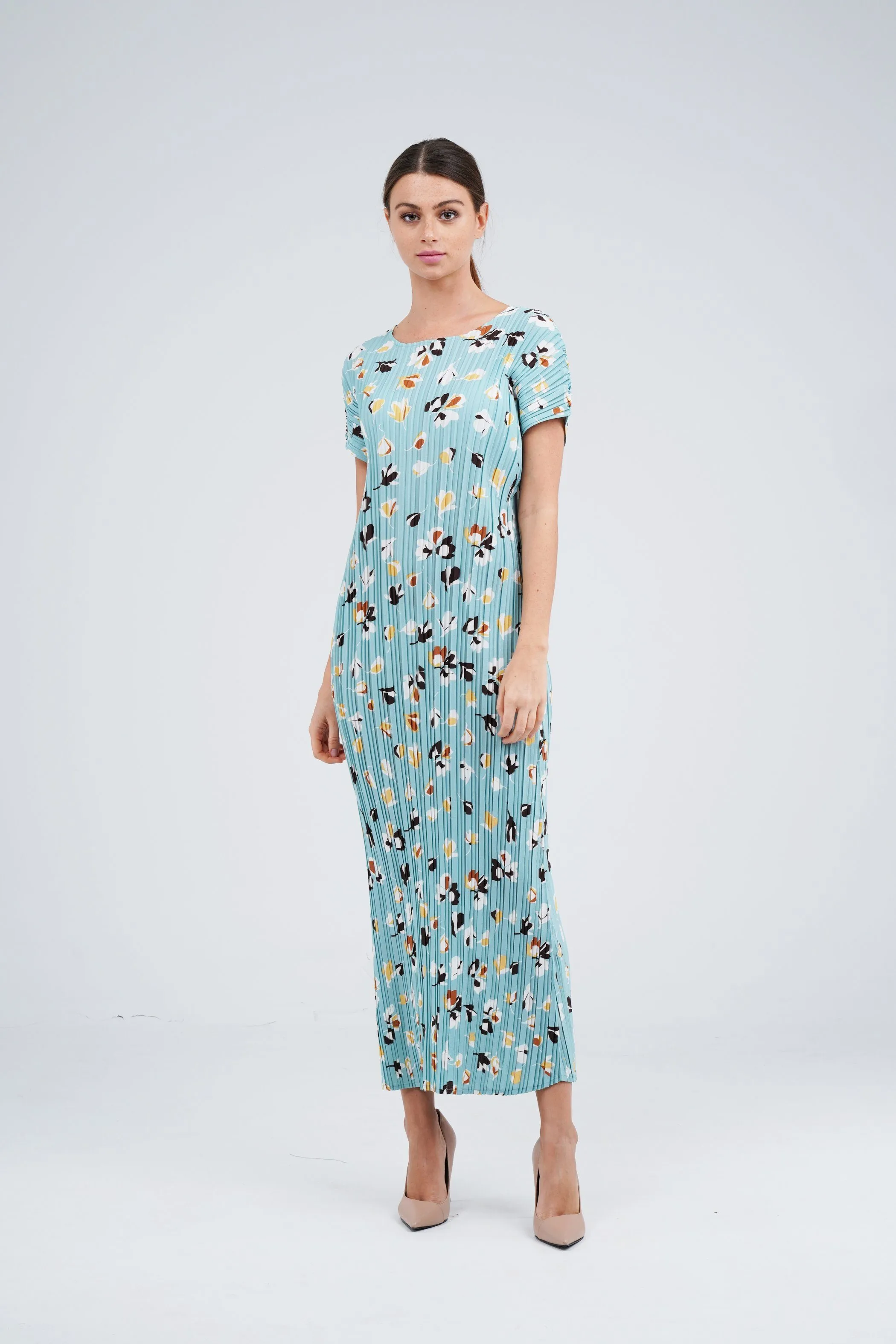 Doreen Pleated Cap Sleeve Floral Dress